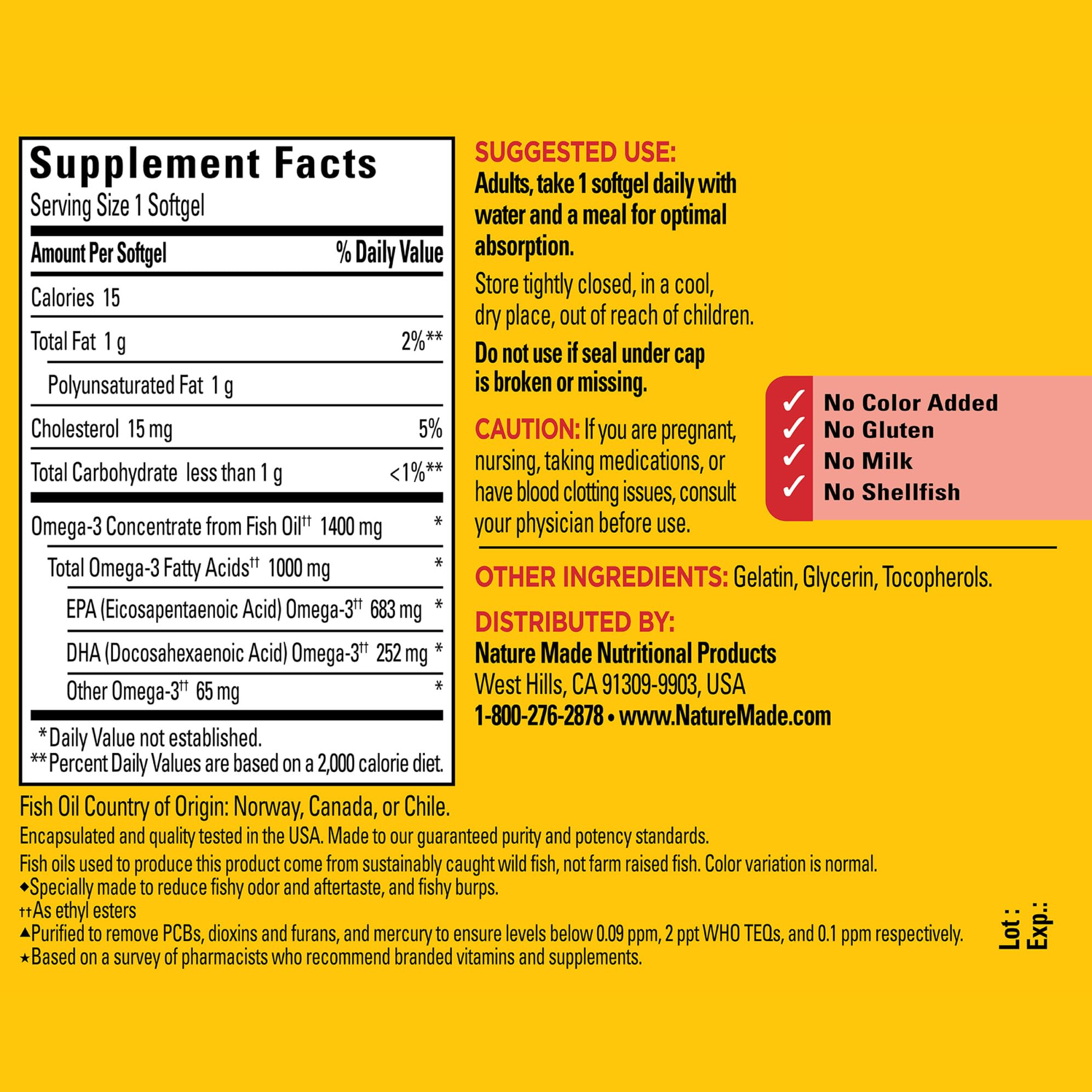 Nature Made Burp Less Ultra Omega 3 Fish Oil 1400 mg, Fish Oil Supplements, Omega 3 Supplement for Healthy Heart, Brain and Eyes Support, One Per Day, 45 Softgels