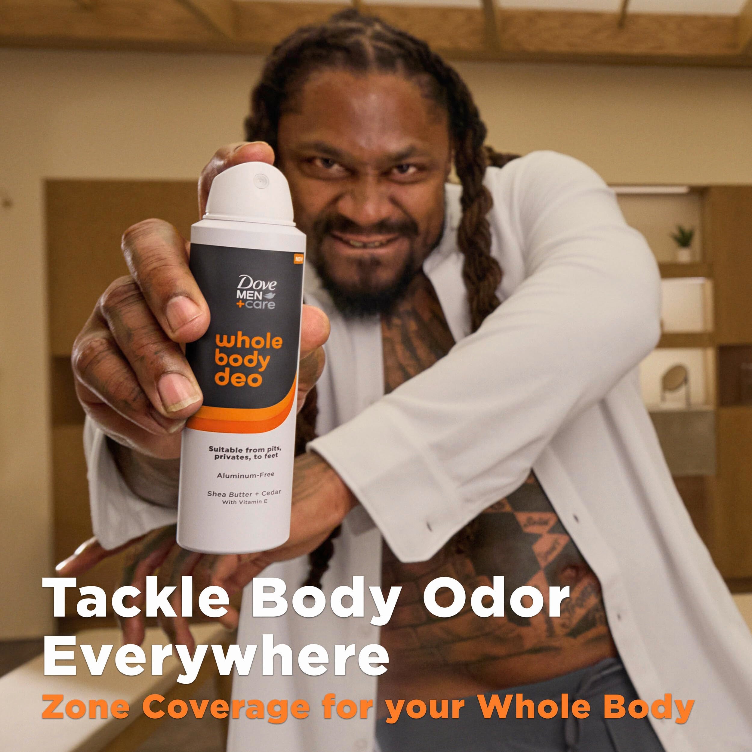 Dove Men+Care Whole Body Deo Aluminum-Free Deodorant Spray Shea Butter + Cedar Suitable from Pits, Privates, to Feet with Vitamin E 4 oz