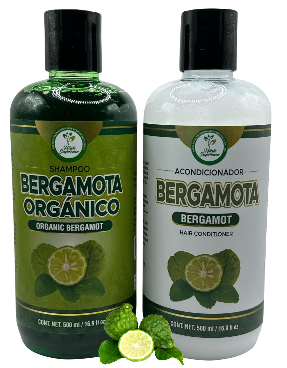 Shampoo Organic Bergamot + Conditioner (16.9 fl oz) with Aloe Vera & Rosemary | SHAMPOO ORGÁNICO BERGAMOTA con Sábila & Romero + Acondicionador - 500 ml - Biotina