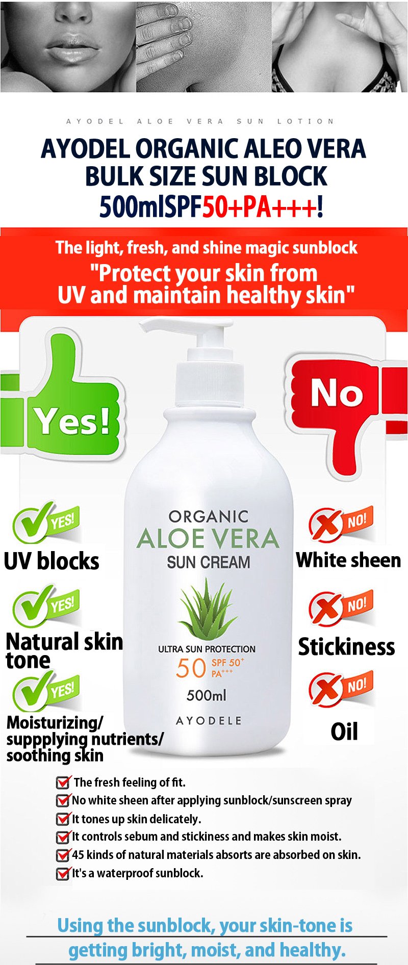 Ayodele Aloe Vera Organic Body and Face Sunscreen 16.9 oz