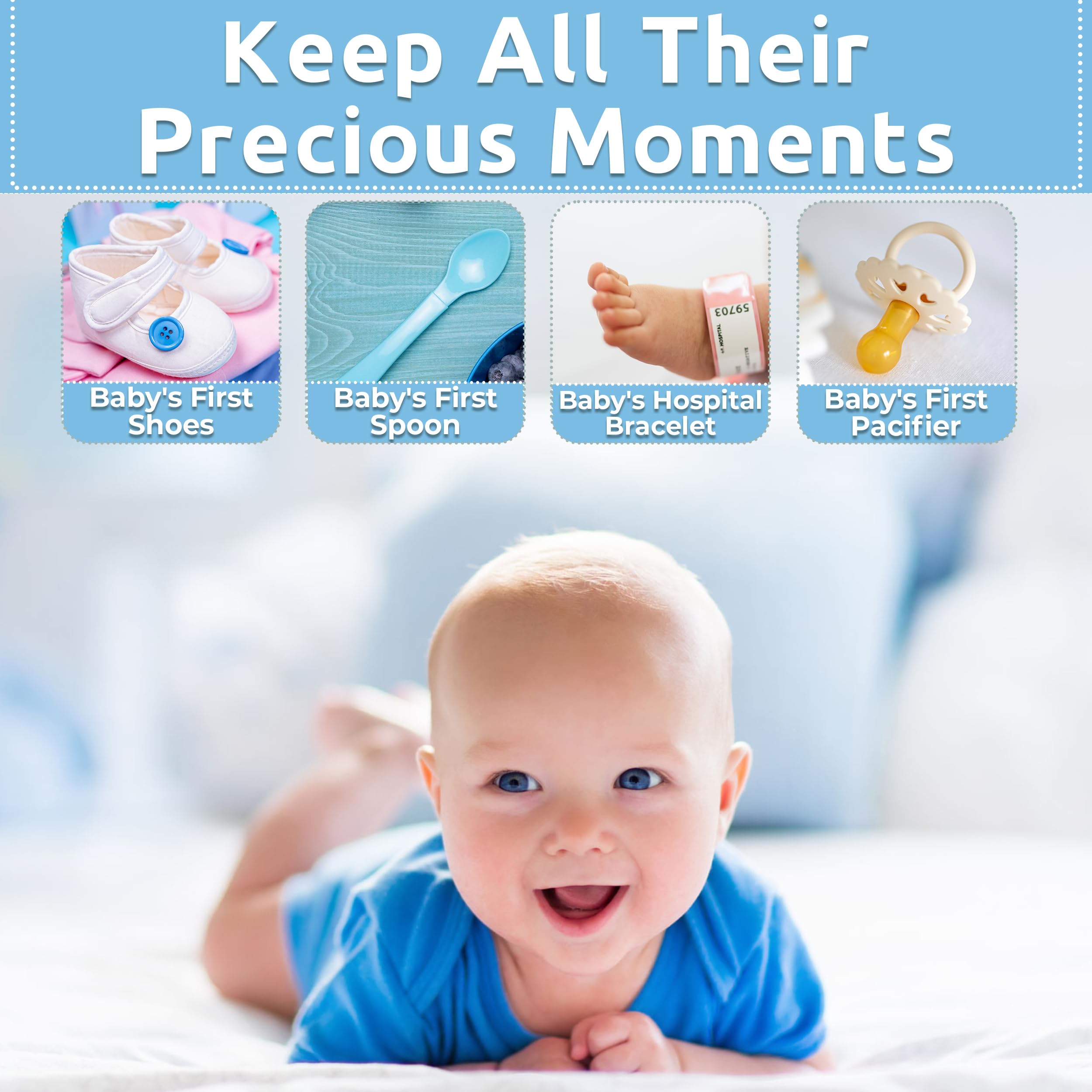 Votum Baby Keepsake Box for Treasured Memories, Sweet Memories - Lightweight, Handcrafted Baby Boxes with 9 Labeled Compartments for First Memories - Gender Neutral Baby Shower Gifts for Girls, Boys