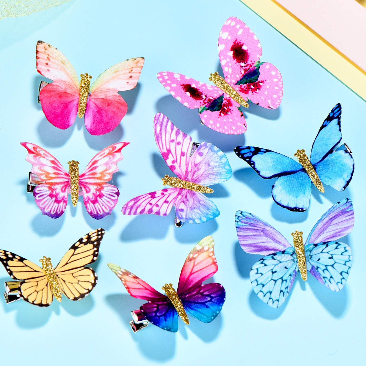 Gejoy 16 Pieces Butterfly Clips Baby Hair Clips Butterfly Glitter Barrette for Women Girl and Infant, 8 Styles
