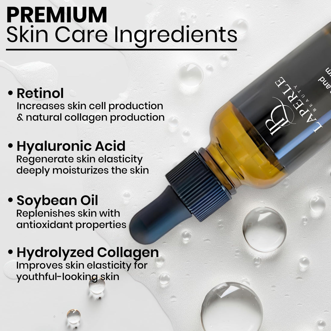 Laperle beauty Collagen + Retinol Serum for face with Hyaluronic Acid 1 fl oz | Anti Aging, Reduce Fine Line & Wrinkles | Paraben Free and Cruelty-Free | Retinol Serum to Increase Skin Cells