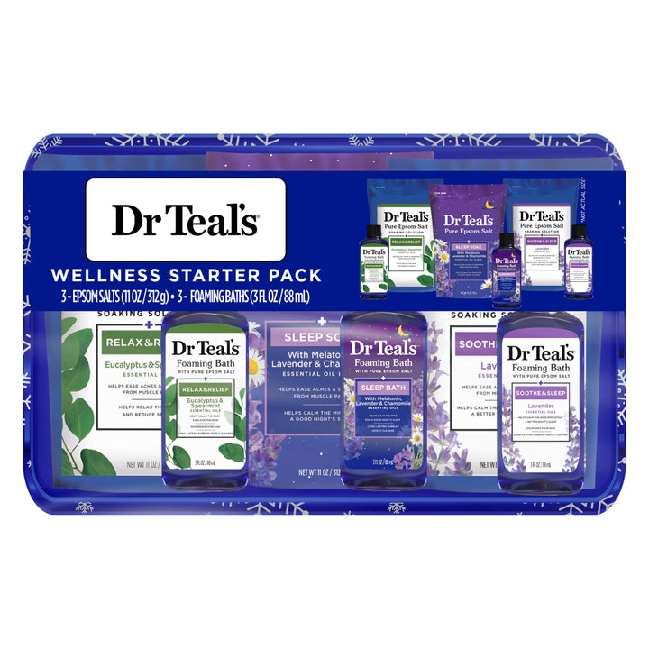 Dr Teal's Pure Epsom Salt Soak Trio Gift Set with Eucalyptus, Sleep Blend & Lavender, 6 Piece
