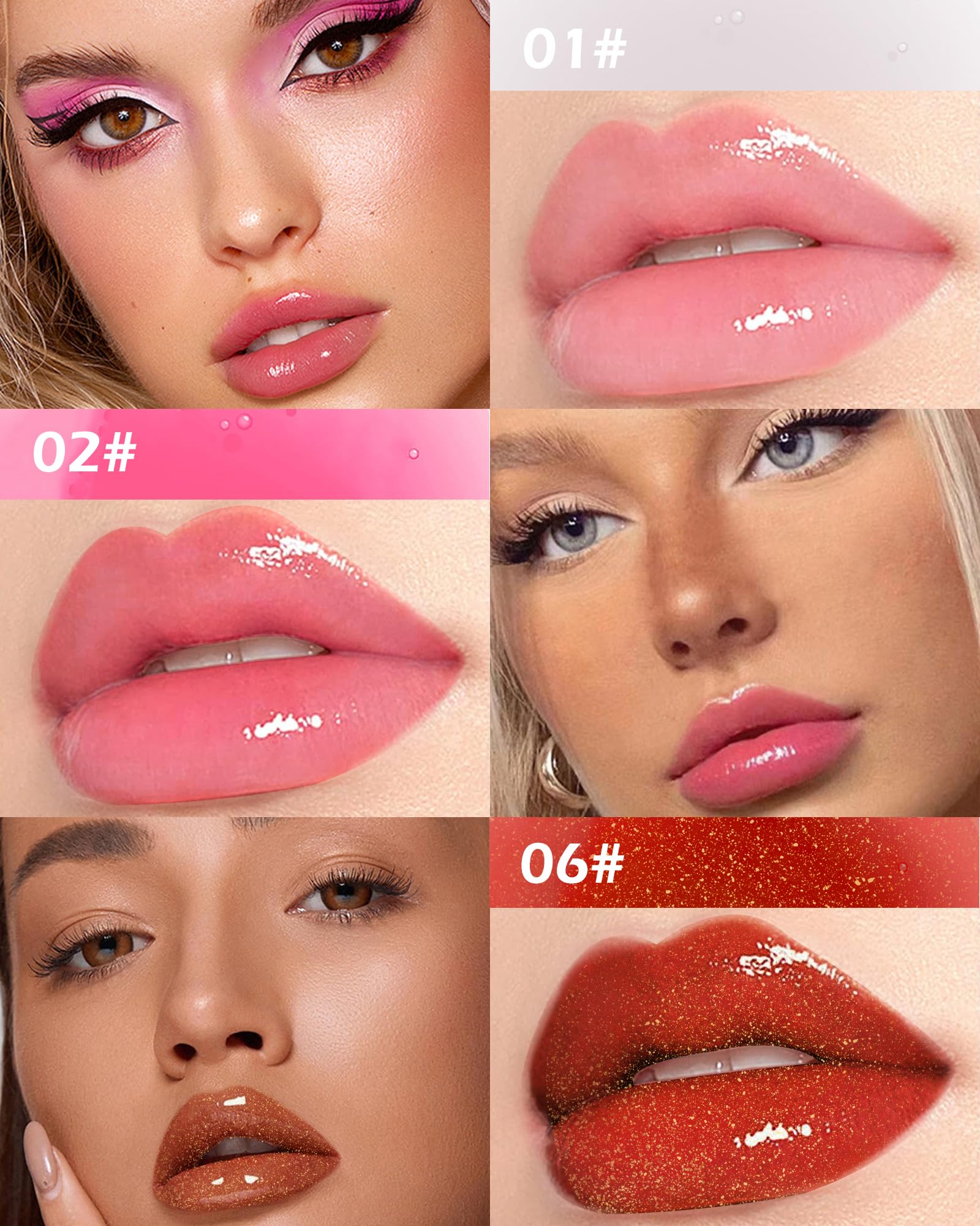 3 Colors Lip Oil Lip Glaze,Tinted Lip Gloss,Hydrating Lip Glow Oil Lipgloss,Transparent Pink Lip Stain Tinted Fat Lip Oil,Clear Glow Reviver Lip Care Oil,Women's Day Makeup Gift for Women-1+2+6