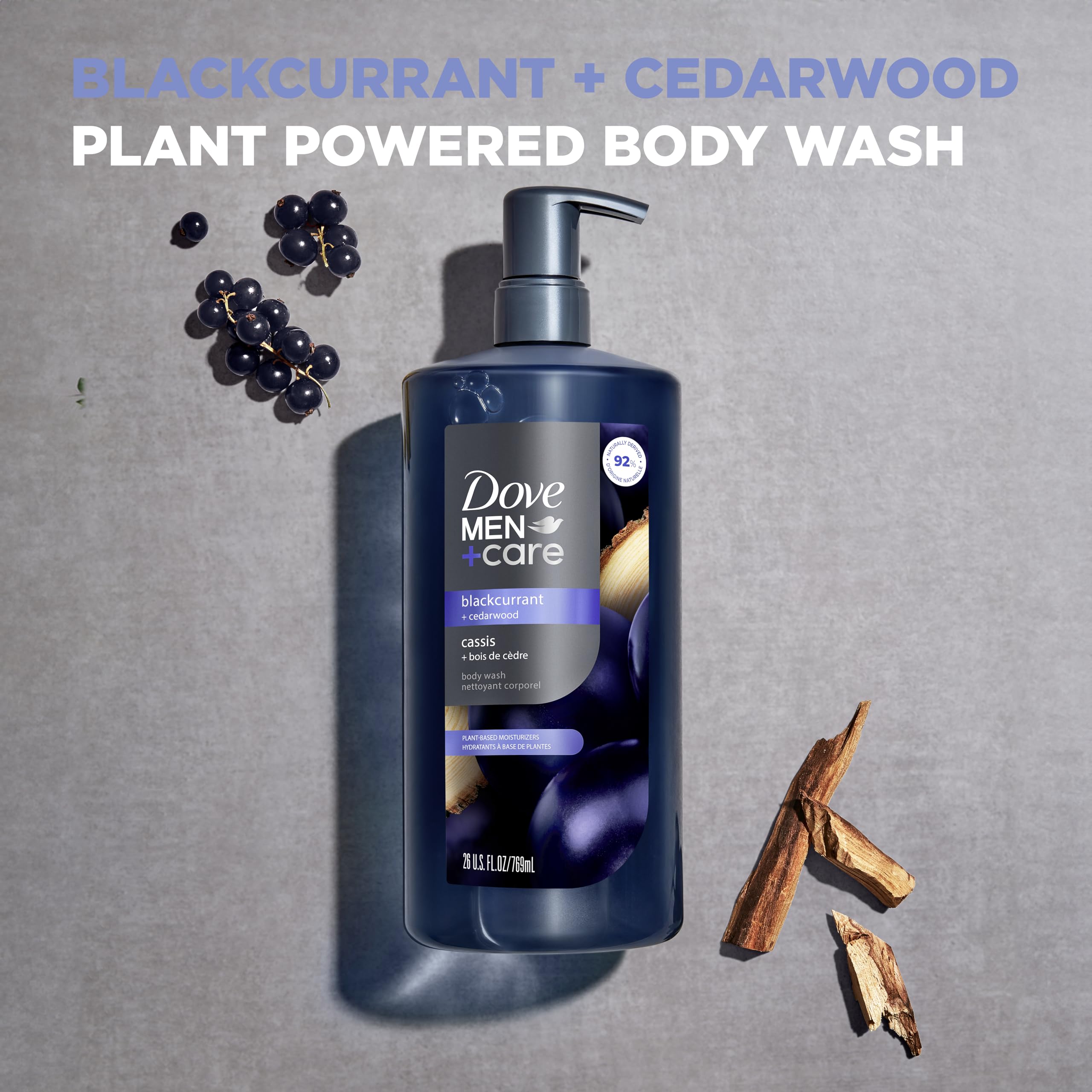 DOVE MEN + CARE Body Wash Blackcurrant to Rebuild Skin in the Shower with Plant-Based Cleansers and Moisturizers 26 Fl Oz