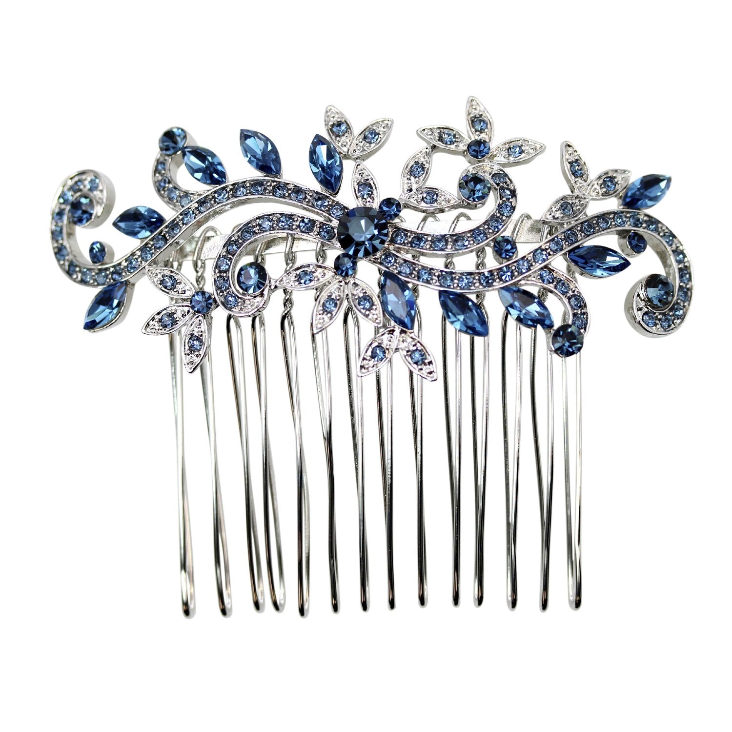 Faship Gorgeous Navy Blue Crystal Floral Hair Comb