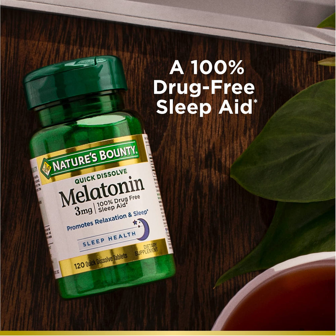 Nature's Bounty Melatonin, Promotes Relaxation & Sleep, 100% Drug Free Sleep Aid, 3 mg, 120 Quick Dissolve Tablets