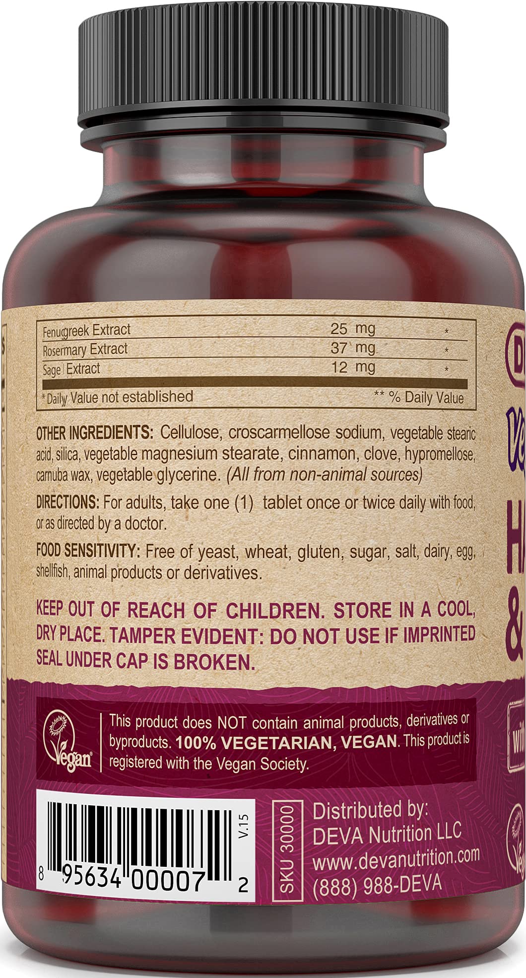 DEVA Vegan Hair, Nails & Skin Vitamins & Minerals with Biotin, Supplement, 90 Tablets