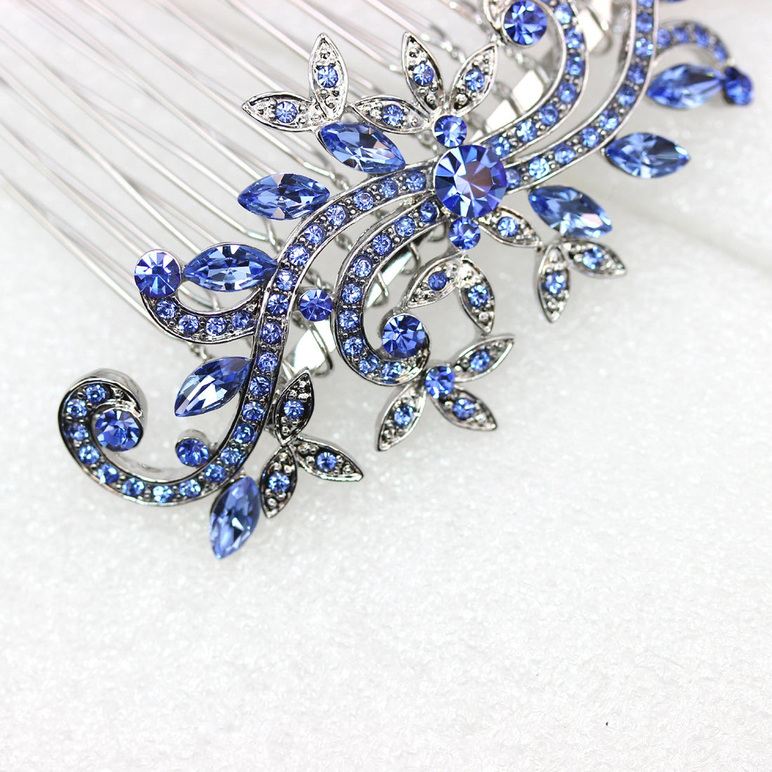 Faship Gorgeous Sapphire Color Blue Crystal Floral Hair Comb