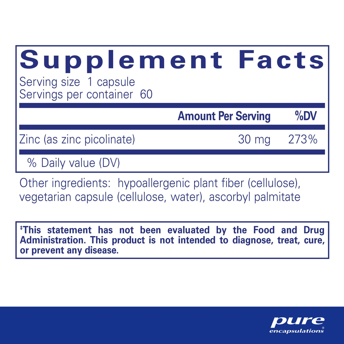 Pure Encapsulations Zinc 30 mg - Supplement for Immune System Support, Growth and Development, and Wound Healing* - with Zinc Picolinate 30 mg - 60 Capsules