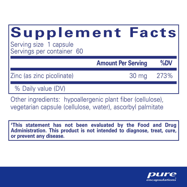 Pure Encapsulations Zinc 30 mg - Supplement for Immune System Support, Growth and Development, and Wound Healing* - with Zinc Picolinate 30 mg - 60 Capsules
