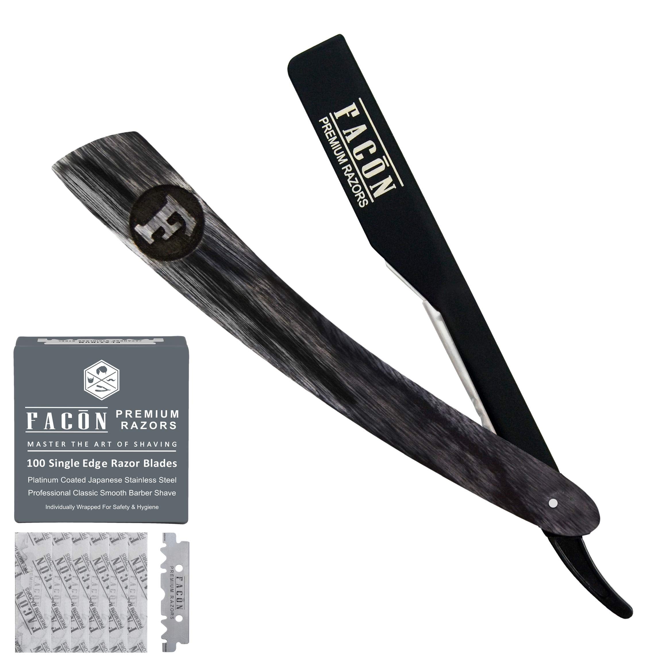 #1 Seller - Facn Professional Straight Edge Barber Razor/Rasoirs/Rasoi - Salon Quality Cut Throat Shavette - Japanese Stainless Steel - NEW 2017 Model Limited Edition - Includes 5 DE Razor Blades.