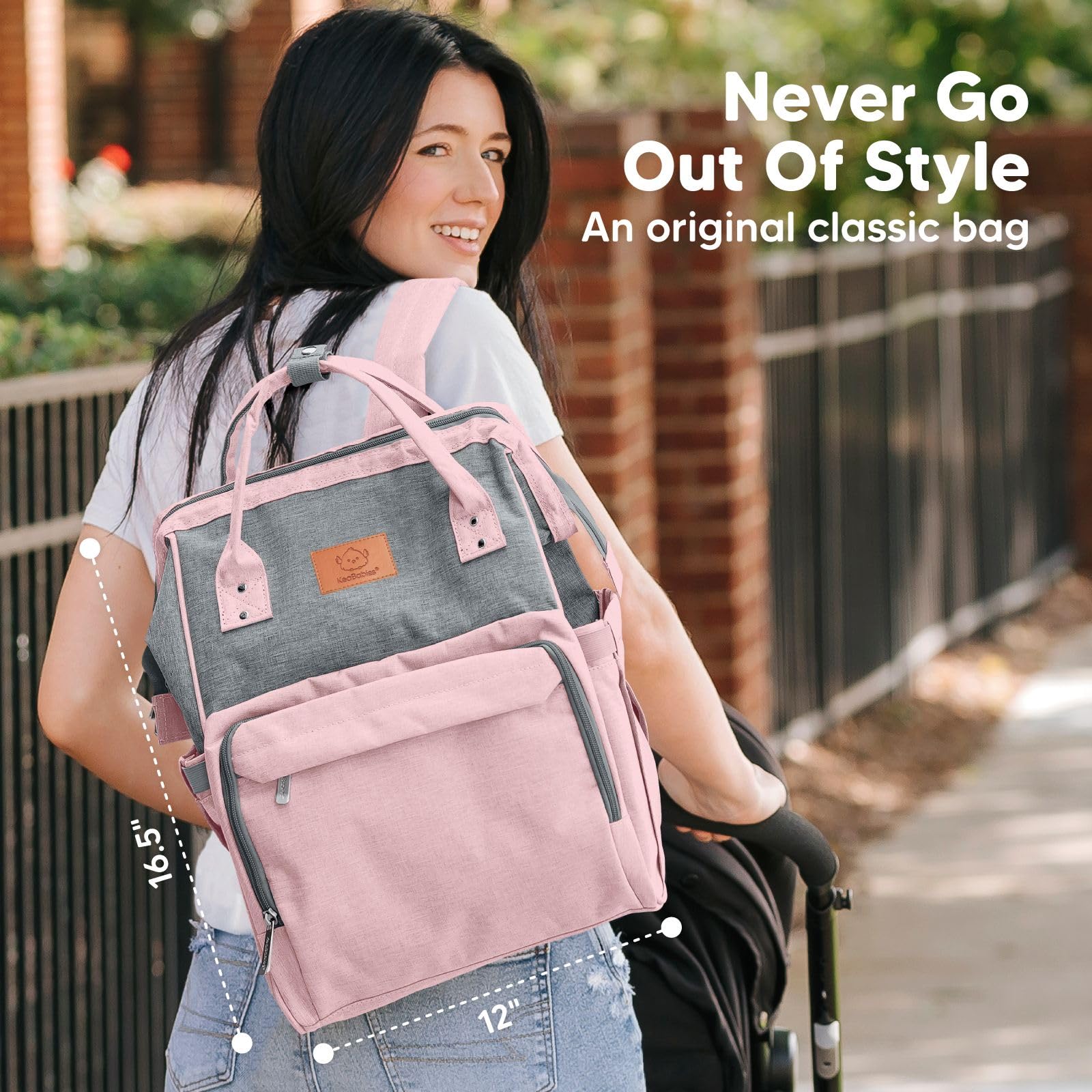 KeaBabies Baby Diaper Bag Backpack - Large Baby Bag for Boys, Girls, Waterproof Multi Function Travel Diaper Backpack with Changing Pad, Durable Travel Essentials for Moms and Dads (Pink Gray)