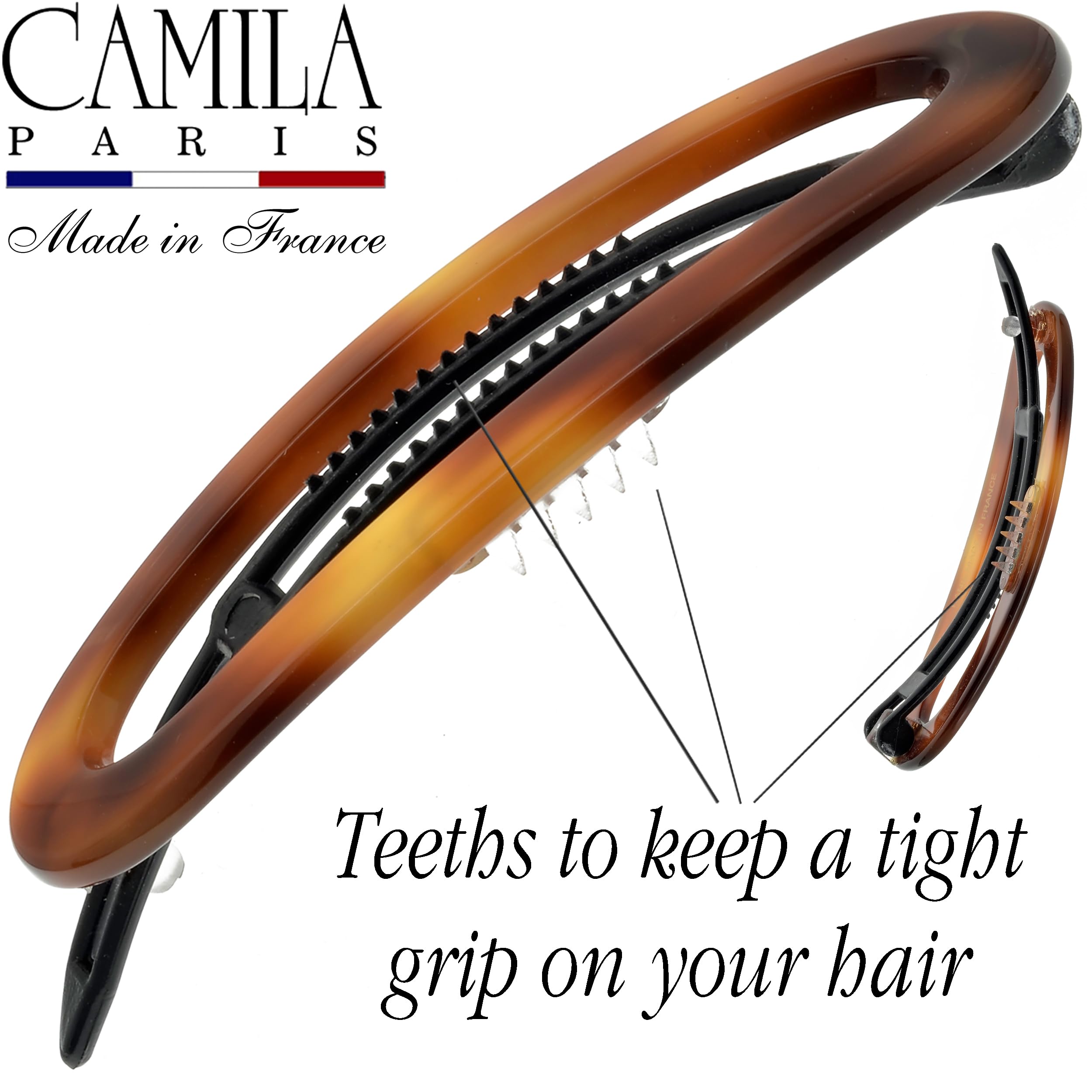 Camila Paris CP2249 French Hair Slides Clips for Women, Handmade, Girls Side Slide-in Clip, Hair Accessories for Women. Strong Hold No Slip Grip Fashion Durable and Styling, Made in France