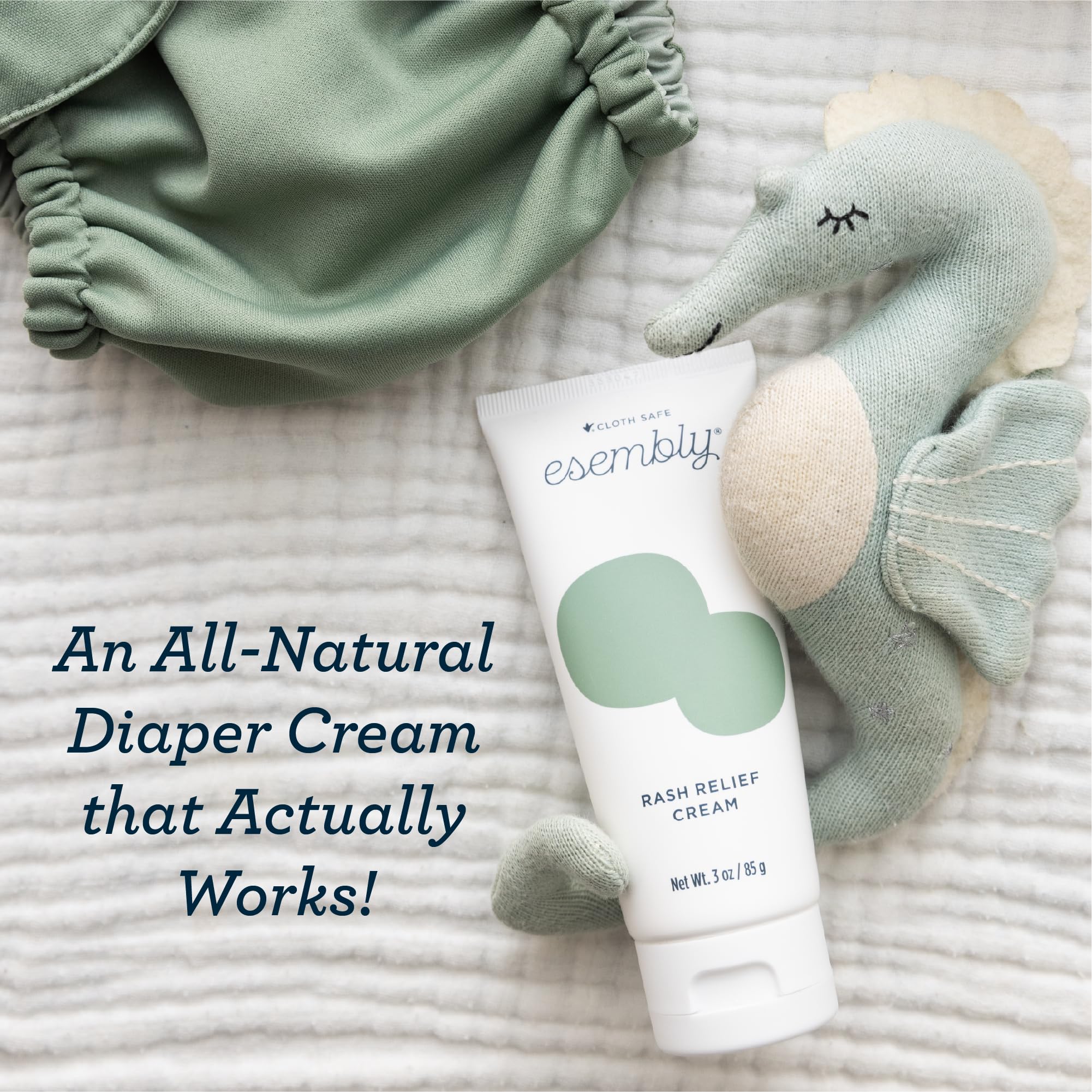 Esembly Rash Relief Cream, Organic and Cloth Friendly Zinc Oxide Barrier Cream, Soothes and Heals Diaper Rash, Natural Aid for Baby Bottom Discomfort, 3oz