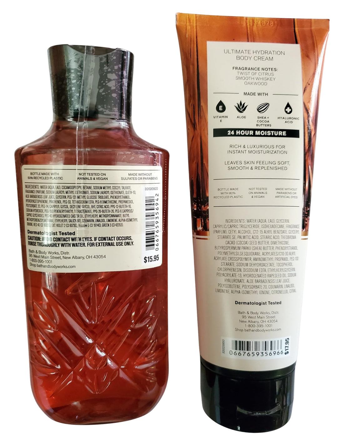 Bath & Body Works Men's Whiskey Toast Ultimate Hydration Body Cream and 3-in-1 Body and Face Wash 2 Piece Set