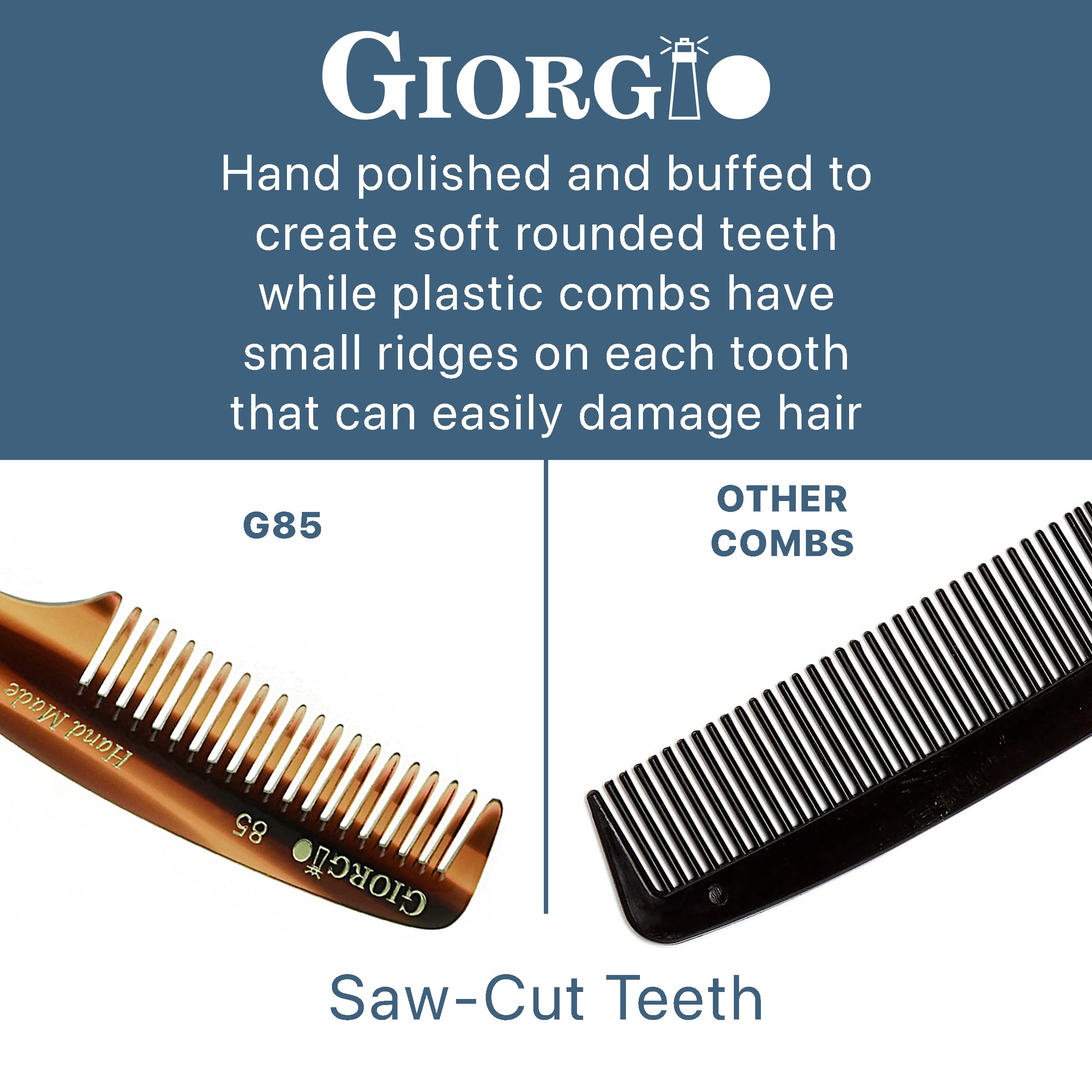 Giorgio G85 4 ¾ in 120mm, Small Men’s Fine Tooth pocket Beard & Mustache Comb for Facial hair Grooming. Hand-Made of Cellulose, saw-cut. Perfect man moustache comb. (Tortoise)