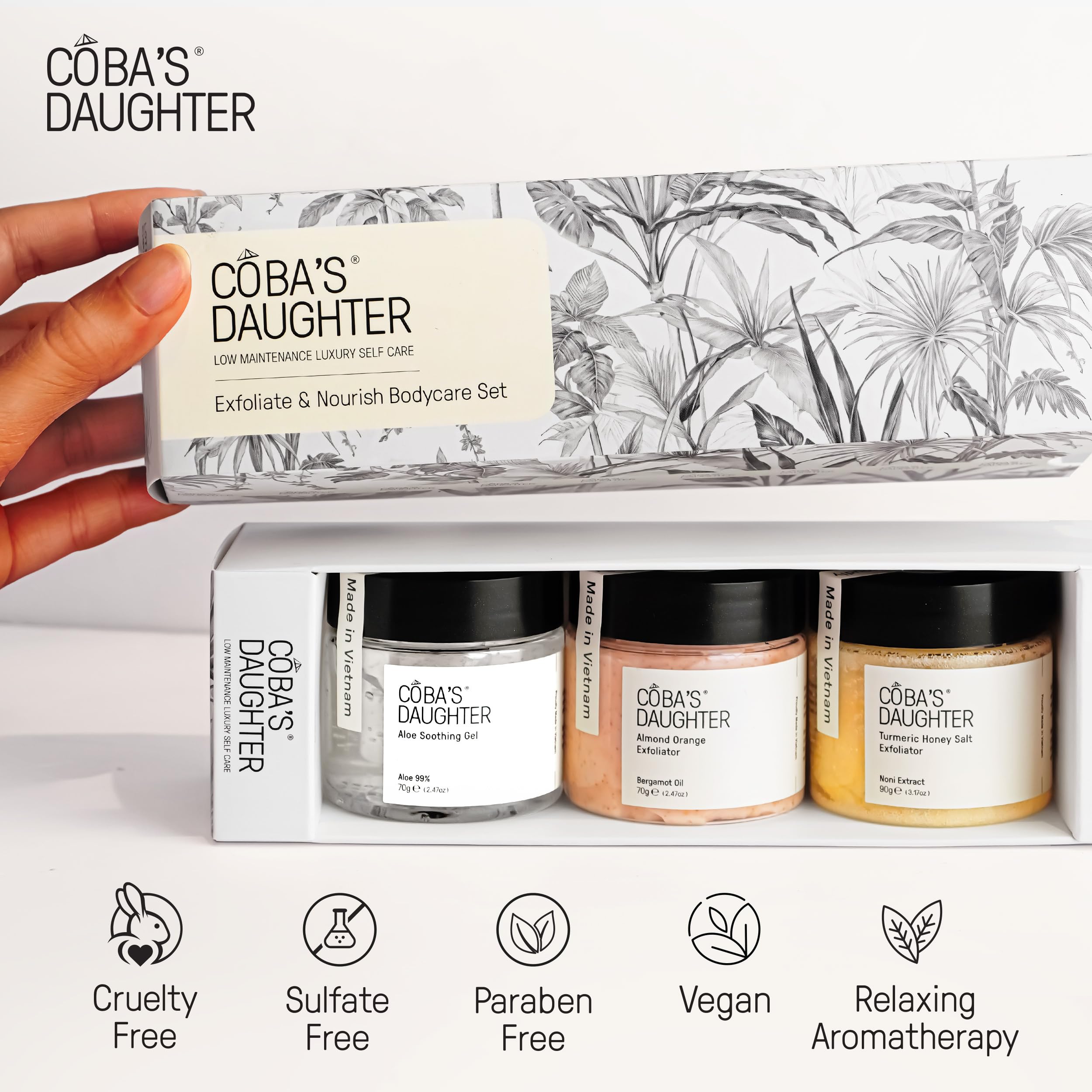 COBA'S DAUGHTER 3-Piece Body Care Gift Set | Honey Turmeric Scrubs & Almond Orange Scrubs | Soothing Aloe Vera Gel| Natural Exfoliating & Moisturizing | Shower Therapy for Women| Travel Size Beauty
