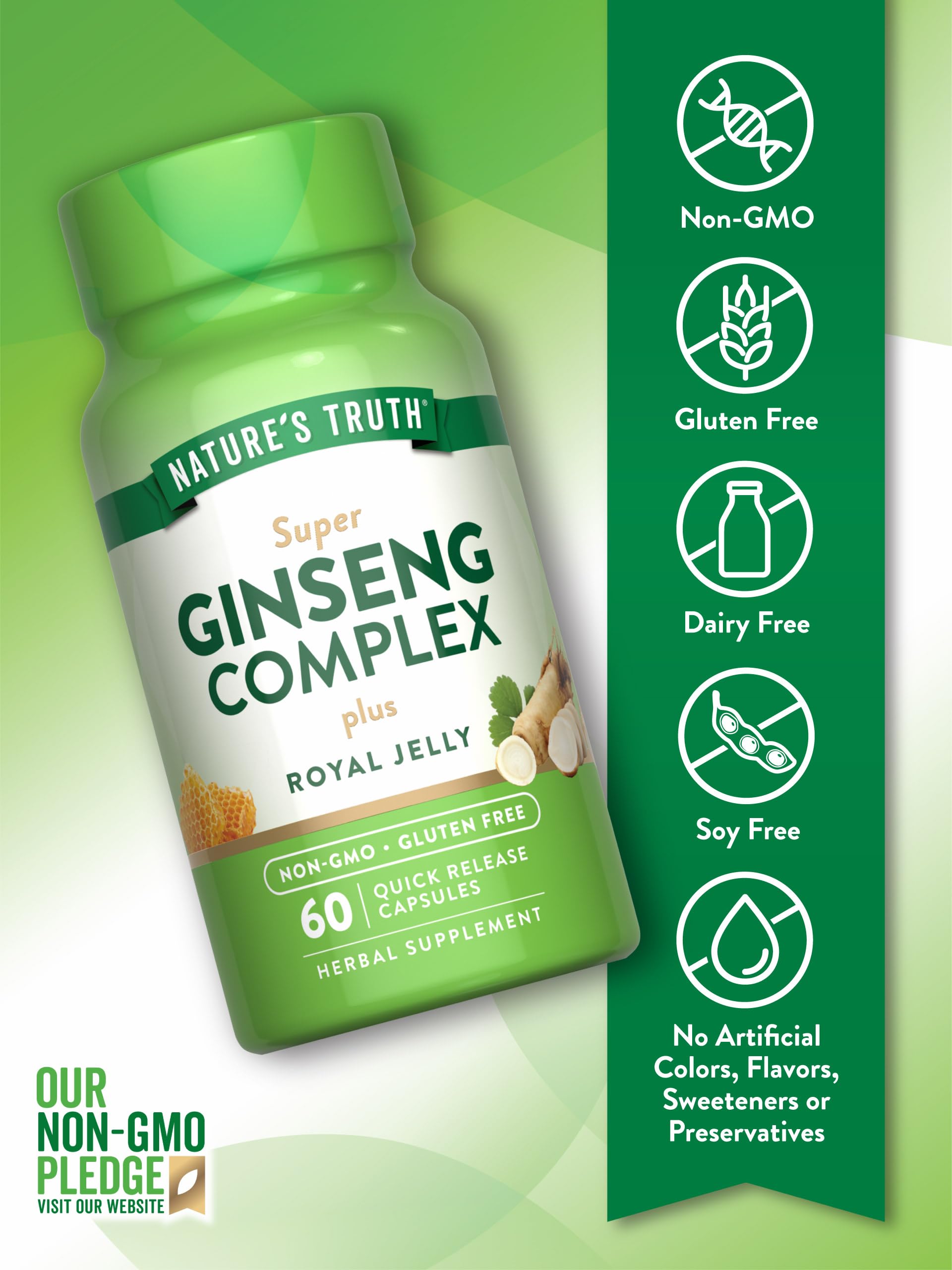 Super Ginseng Complex | 60 Capsules | With Royal Jelly | from Ginseng Extract | Non-GMO, Gluten Free Supplement | by Nature's Truth