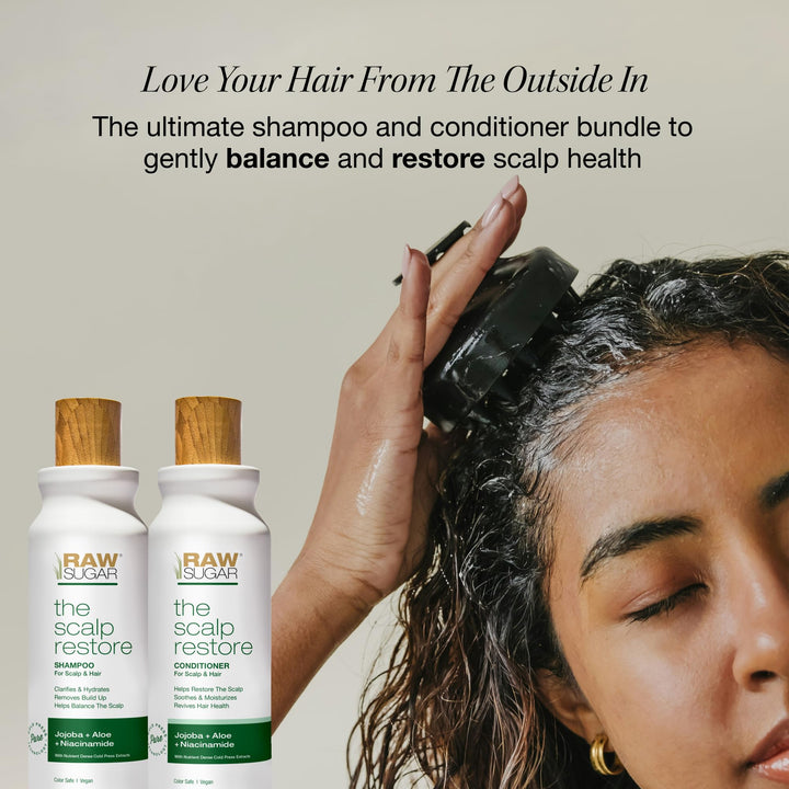 Raw Sugar Scalp Restore Hair Care Bundle, Shampoo and Conditioner Set with Jojoba, Aloe and Niacinamide, Formulated without Sulfates + Parabens