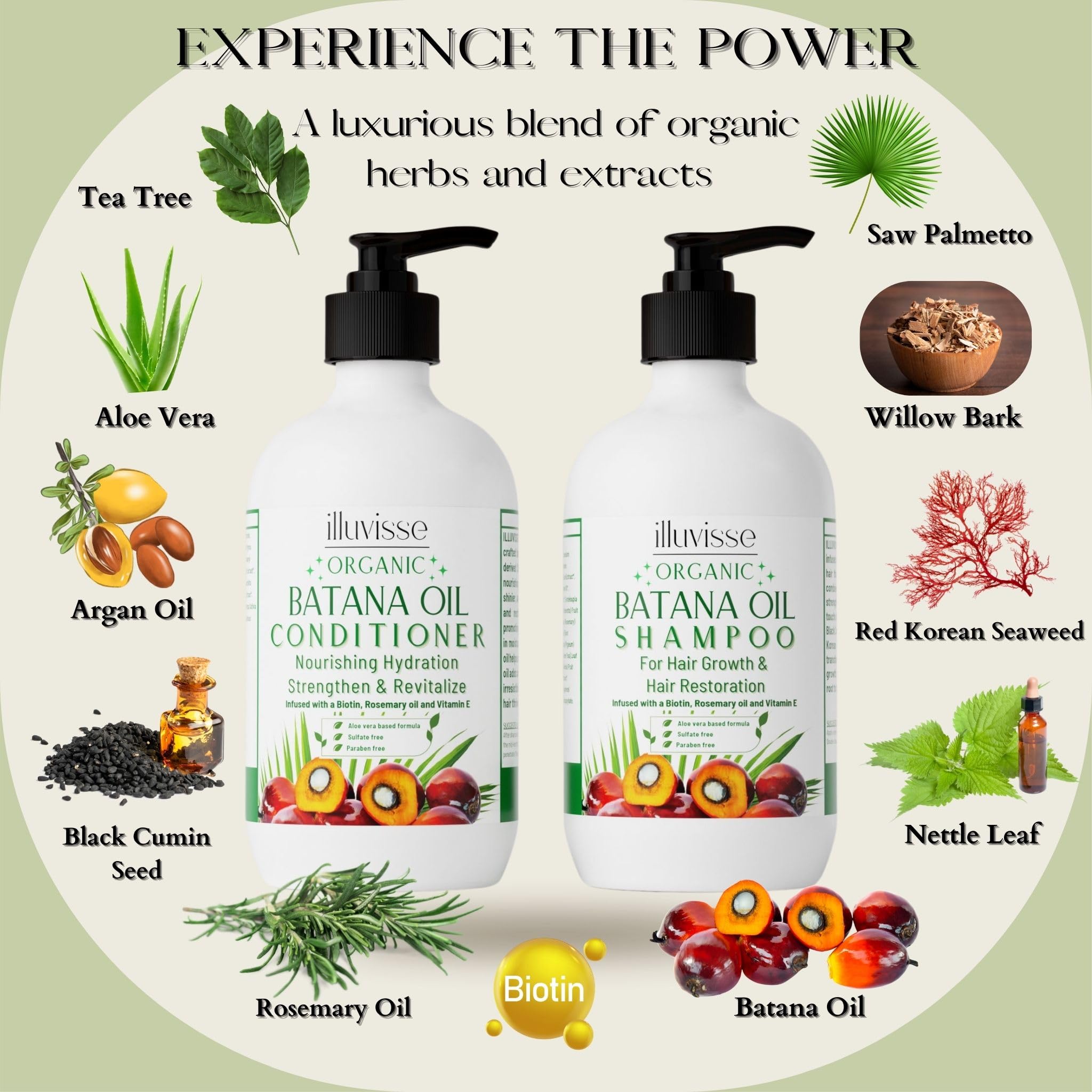 ILLUVISSE Batana Oil Shampoo and Conditioner Set - Organic Batana & Rosemary Oil for Hair Growth & Restoration - Thickening Formula with Organic Ingredients - For Women & Men