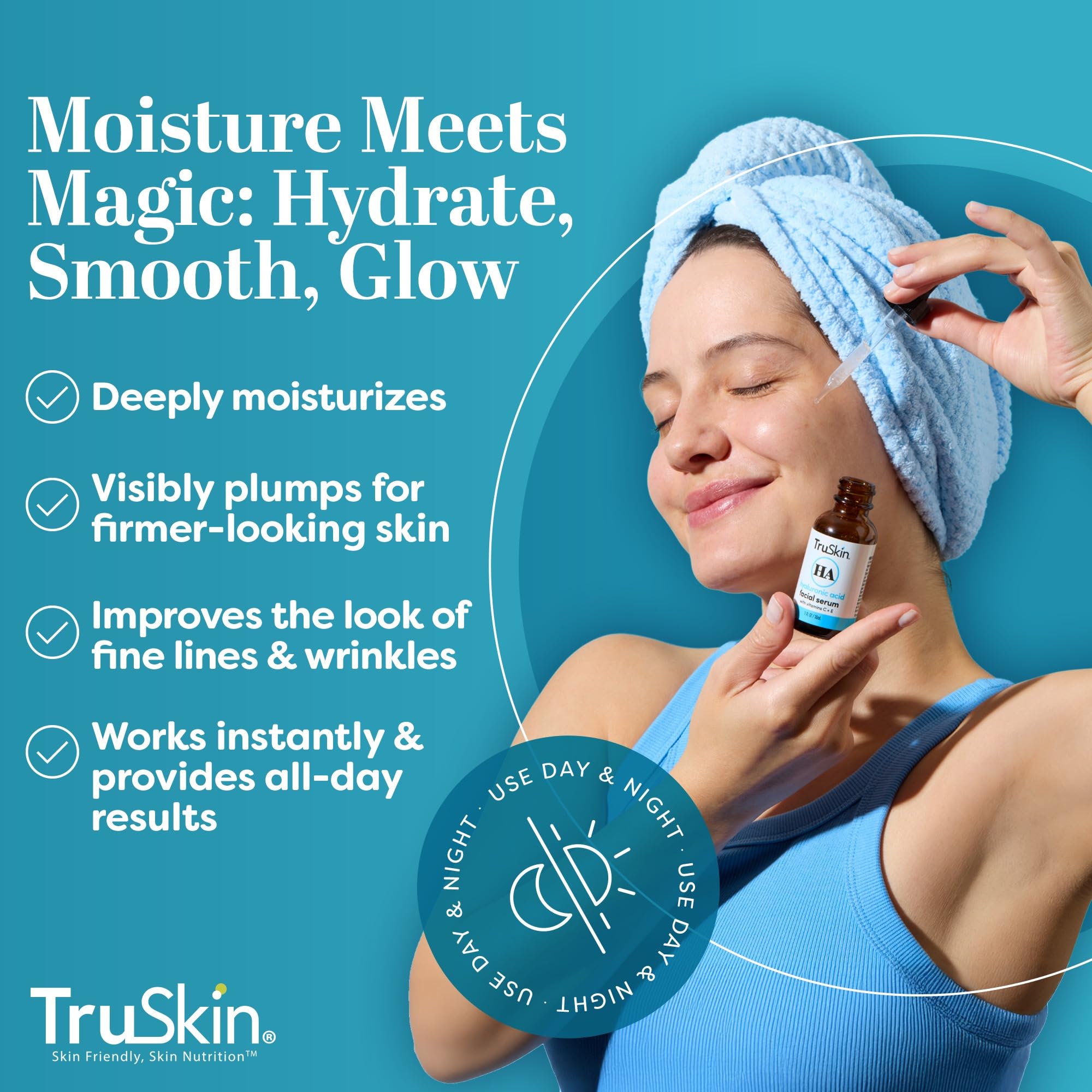 TruSkin Hyaluronic Acid Serum for Face + 7 Ultra Hydrating Ingredients – Best Face Serum for Moisturizing, Visibly Plumping Skin & Smoothing the Look of Fine Lines, 2 fl oz
