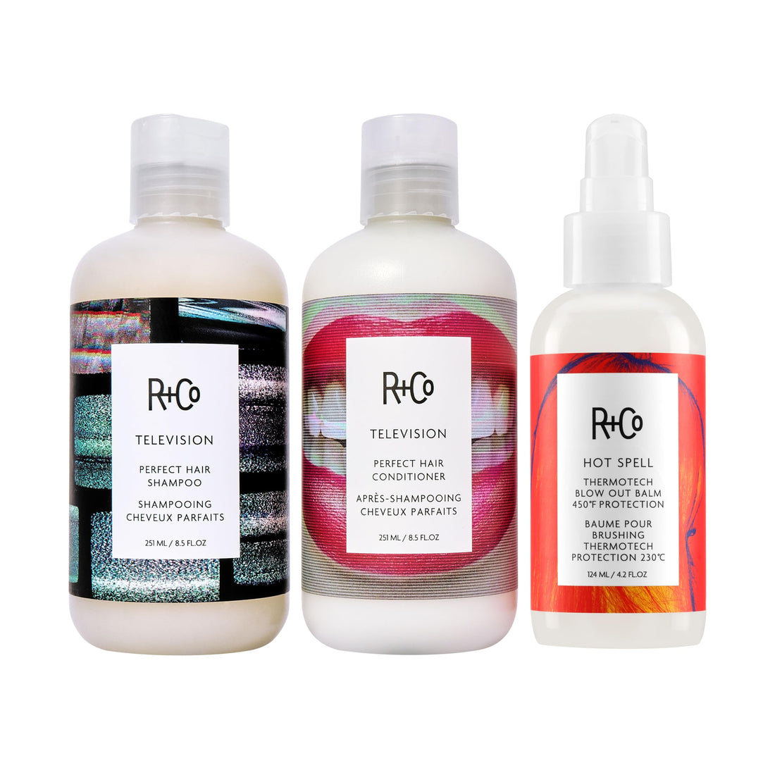 R+Co Hot Spot Care Kit | TELEVISION Perfect Hair Shampoo | Hot Spell Thermo Tech Blow Out Balm