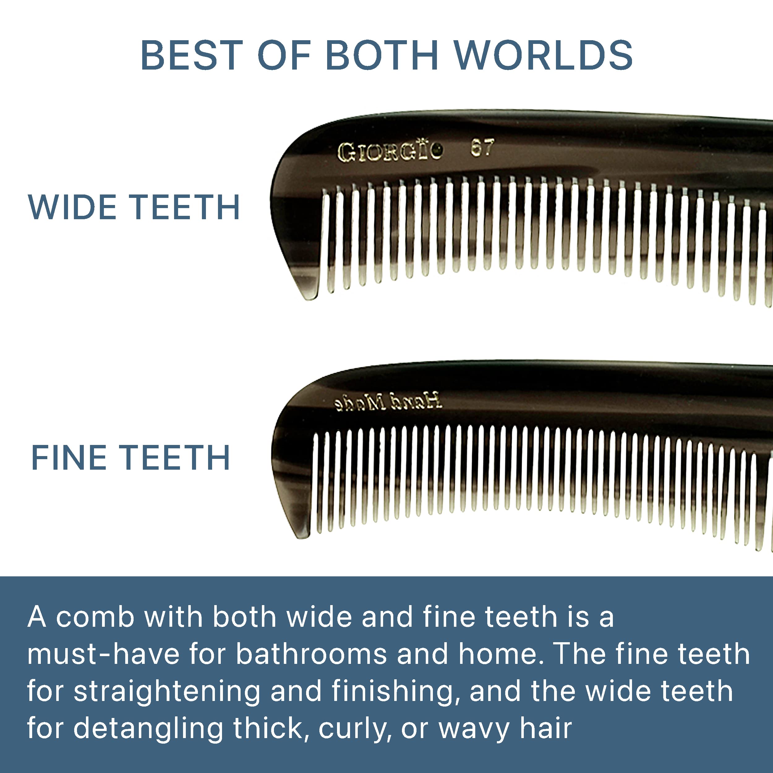 Giorgio G67 7 Handmade Black Flexible Contour Comb. Wide Teeth Flexible Comb. Hand-Made of quality.