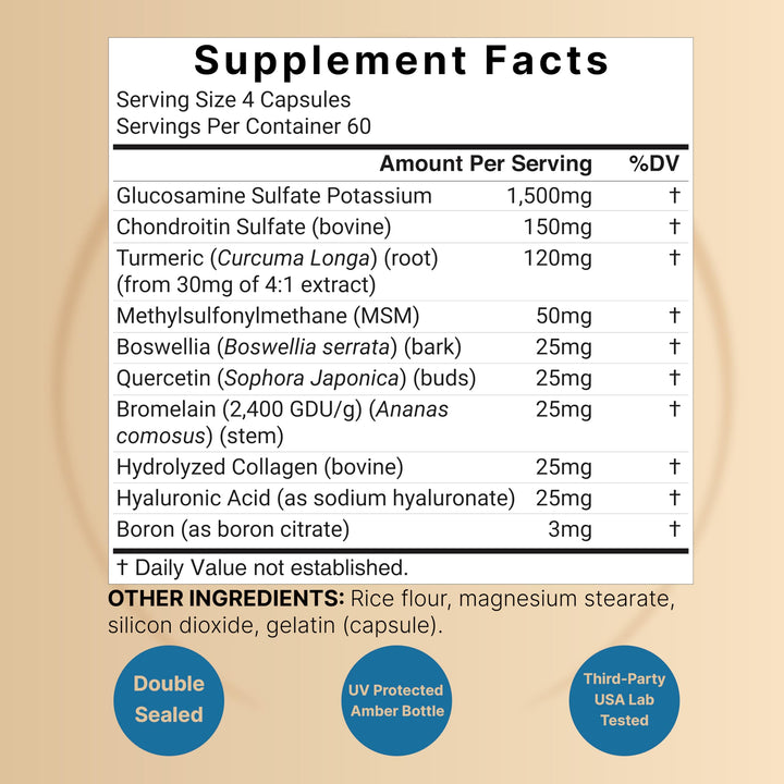 Advanced Glucosamine Chondroitin MSM Supplement, 240 Capsules | 10-in-1 Joint Support Complex – with Hyaluronic Acid, Collagen, Turmeric, Boswellia, & More – Non-GMO