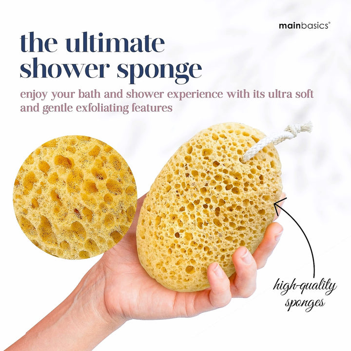 MainBasics Faux Sea Bath Sponge - Large, Soft Exfoliating Body Sponge for Shower, Foam Loofah (2 Pack)