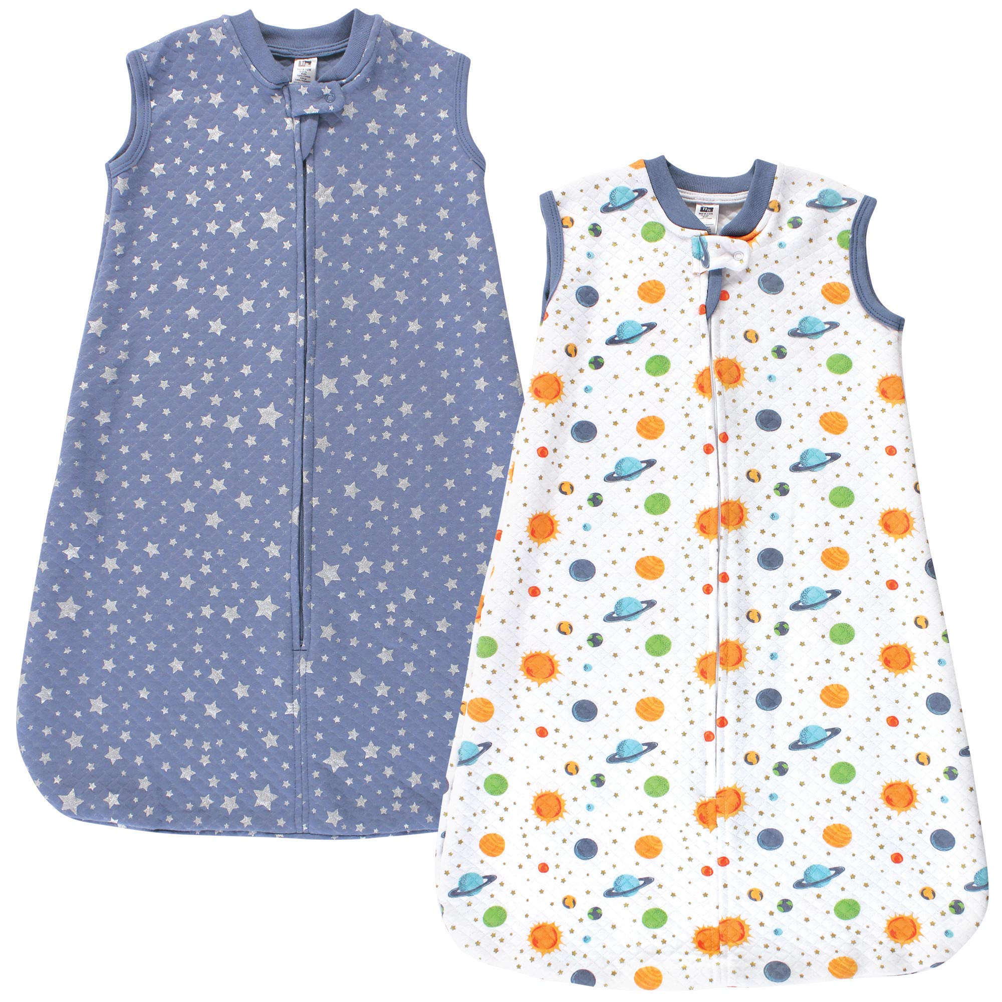 Hudson Baby Unisex Baby Premium Quilted Sleeveless Sleeping Bag and Wearable Blanket, Space 2-Pack, 12-18 Months