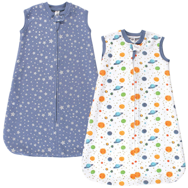 Hudson Baby Unisex Baby Premium Quilted Sleeveless Sleeping Bag and Wearable Blanket, Space 2-Pack, 12-18 Months