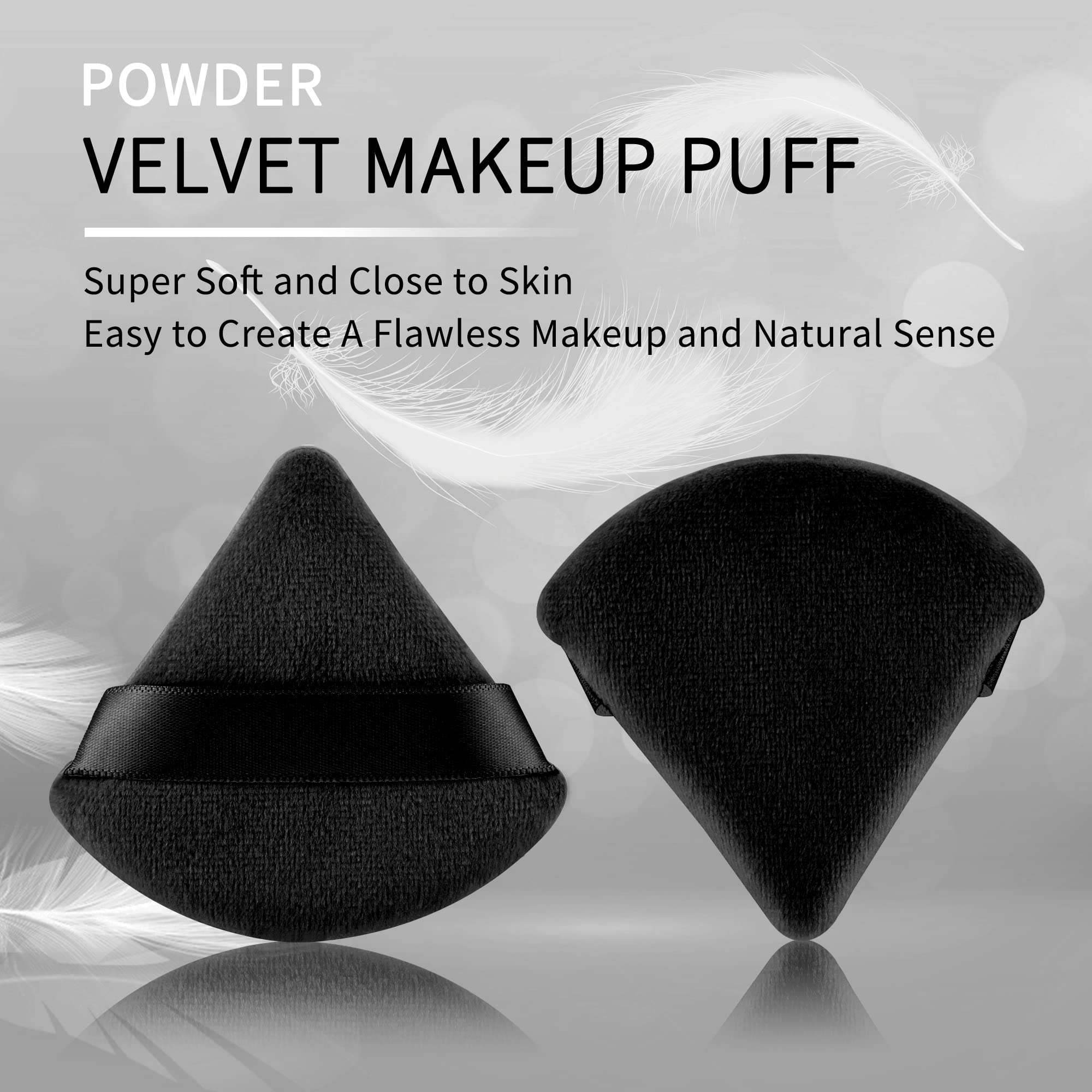 2 Pcs EVAOUXIU Triangle Powder Puff for Face Powder, Soft Plush Setting Powder Puff, Velour Cosmetic Foundation Blender Sponge Beauty Makeup Tools (Black)