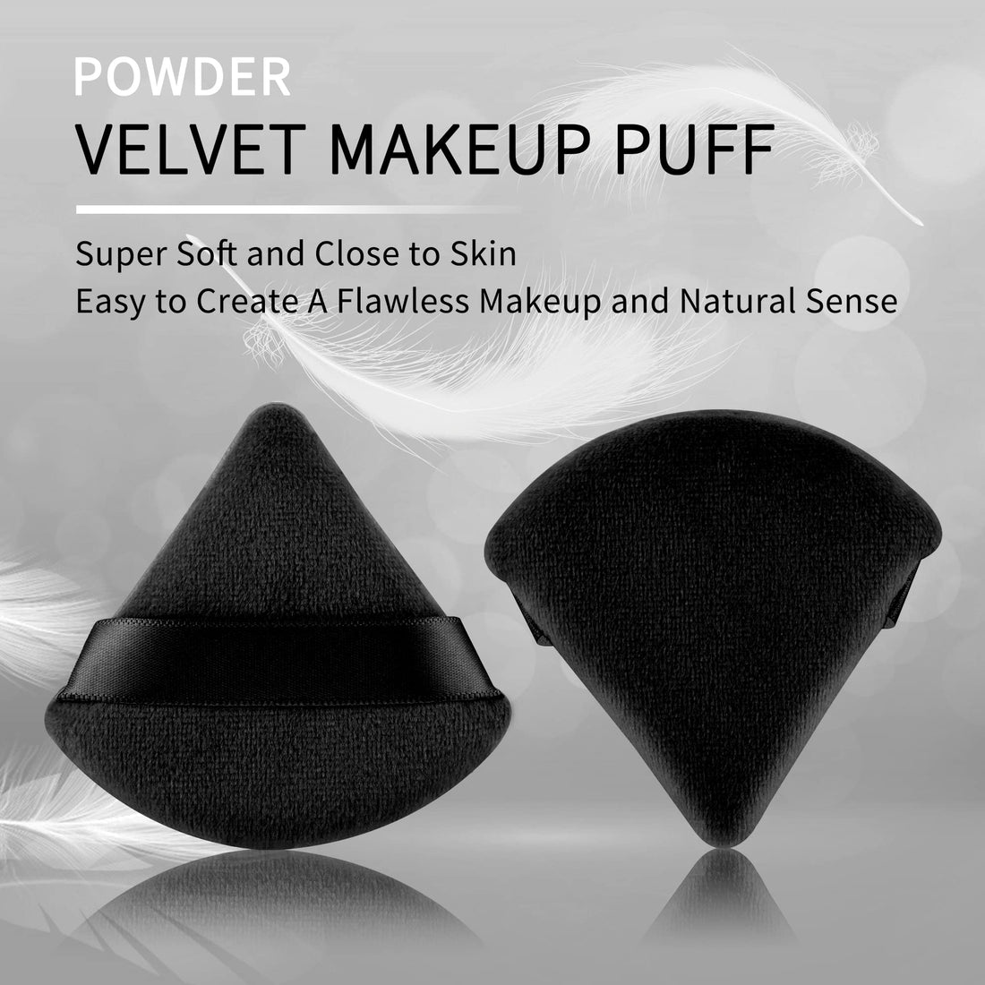 2 Pcs EVAOUXIU Triangle Powder Puff for Face Powder, Soft Plush Setting Powder Puff, Velour Cosmetic Foundation Blender Sponge Beauty Makeup Tools (Black)
