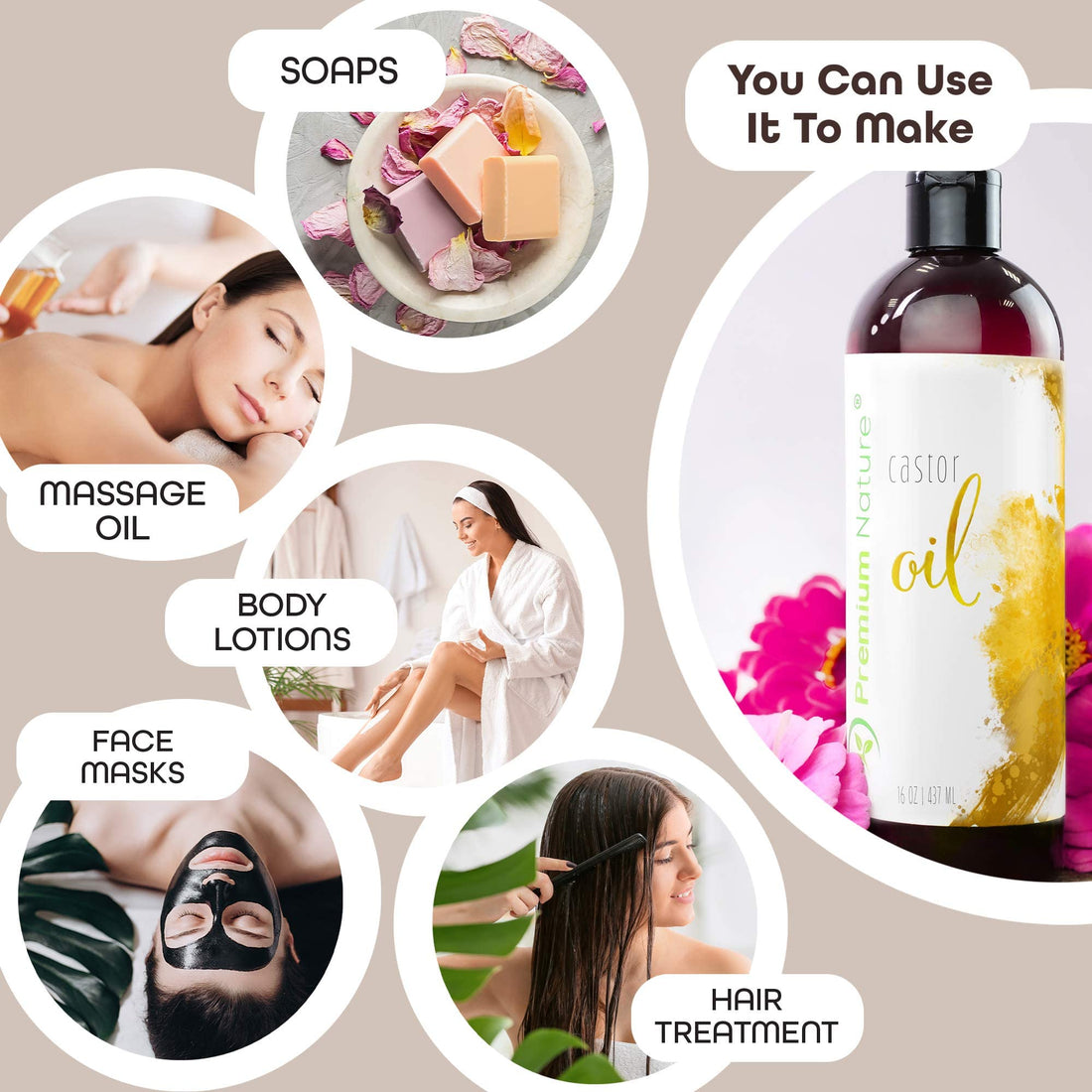 Castor Oil Pure Carrier Oil - Cold Pressed Castor Oil for Essential Oils Mixing Natural Skin Moisturizer Body & Face, Eyelash Caster Oil, Eyelashes Eyebrows Lash & Hair Growth Serum, 16 oz