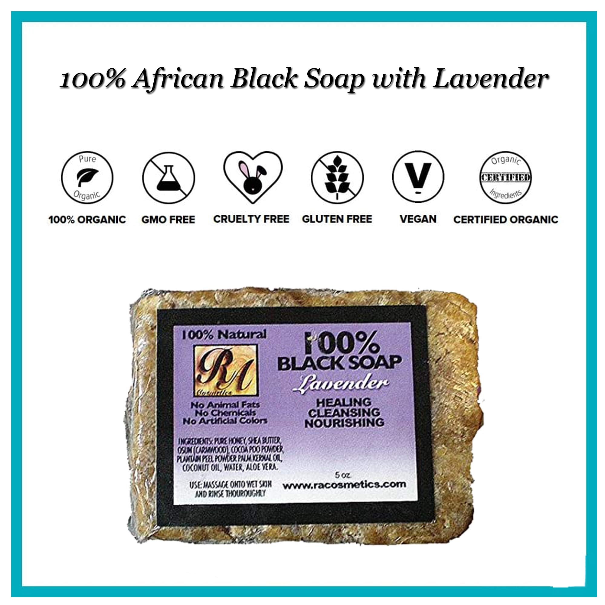 RA Cosmetics 100% Natural Black Soap with Lavender 5oz