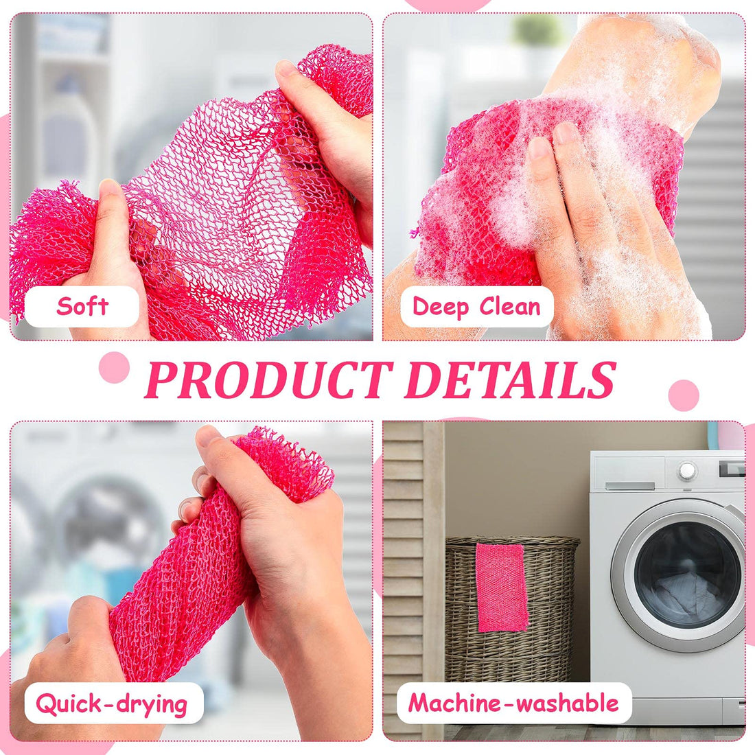 2 Pieces African Net Sponge African Body Exfoliating Net African Net Bath Exfoliating Shower Body Scrubber Back Scrubber Skin Smoother for Daily Use or Stocking Stuffer (Yellow, Pink)