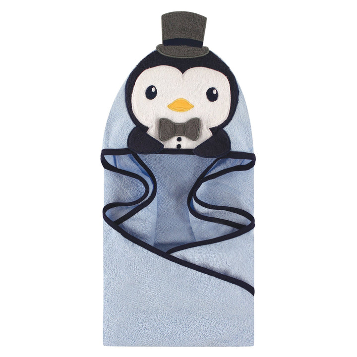Hudson Baby Unisex Baby Cotton Animal Face Hooded Towel, Mr Penguin, One Size