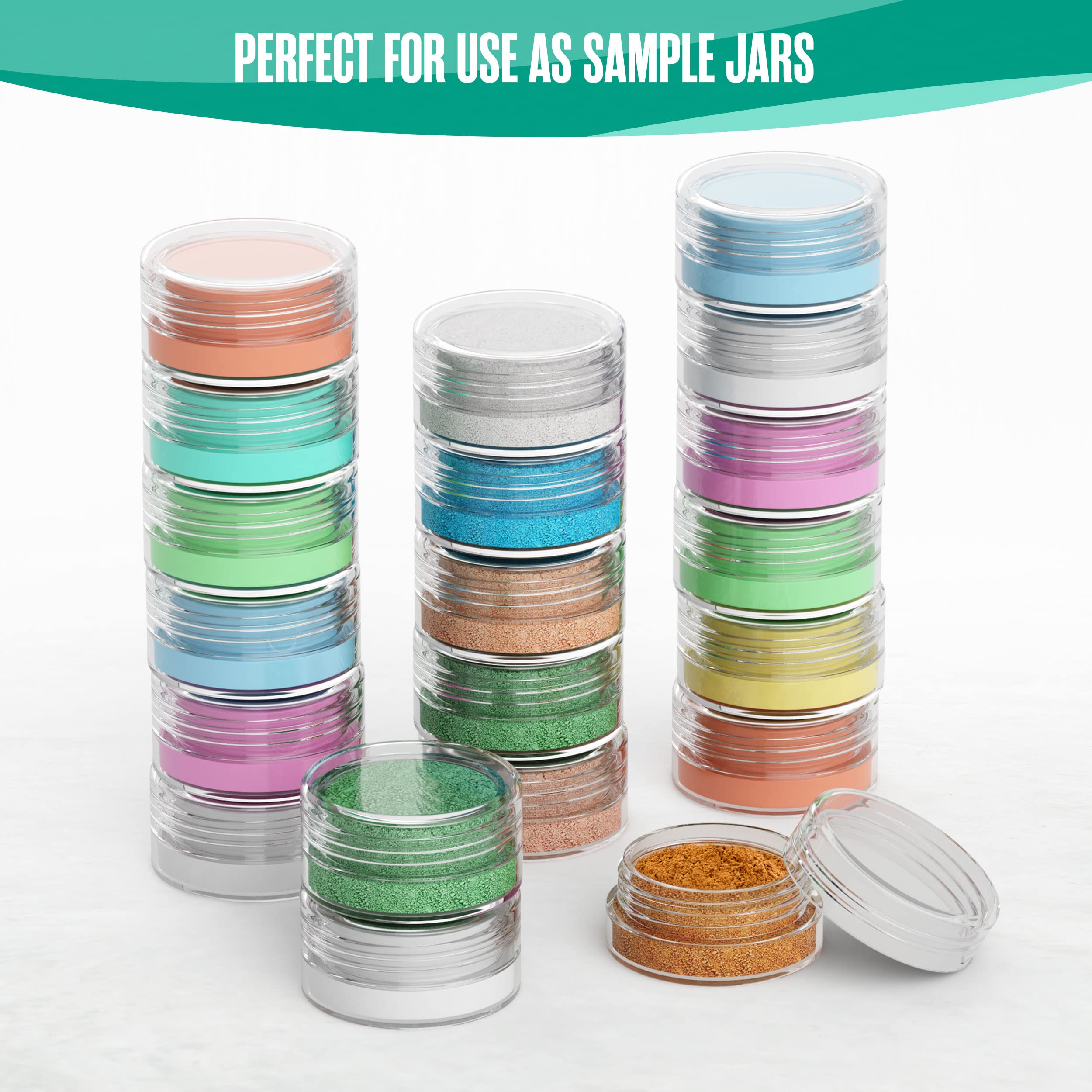 Houseables 3 Gram Jar, 3 ML, Clear, 50 Pk, BPA Free, Cosmetic Sample Empty Container, Plastic, Round Pot, Screw Cap Lid, Small Tiny 3g Bottle, for Make Up, Eye Shadow, Nails, Powder, Paint, Jewelry