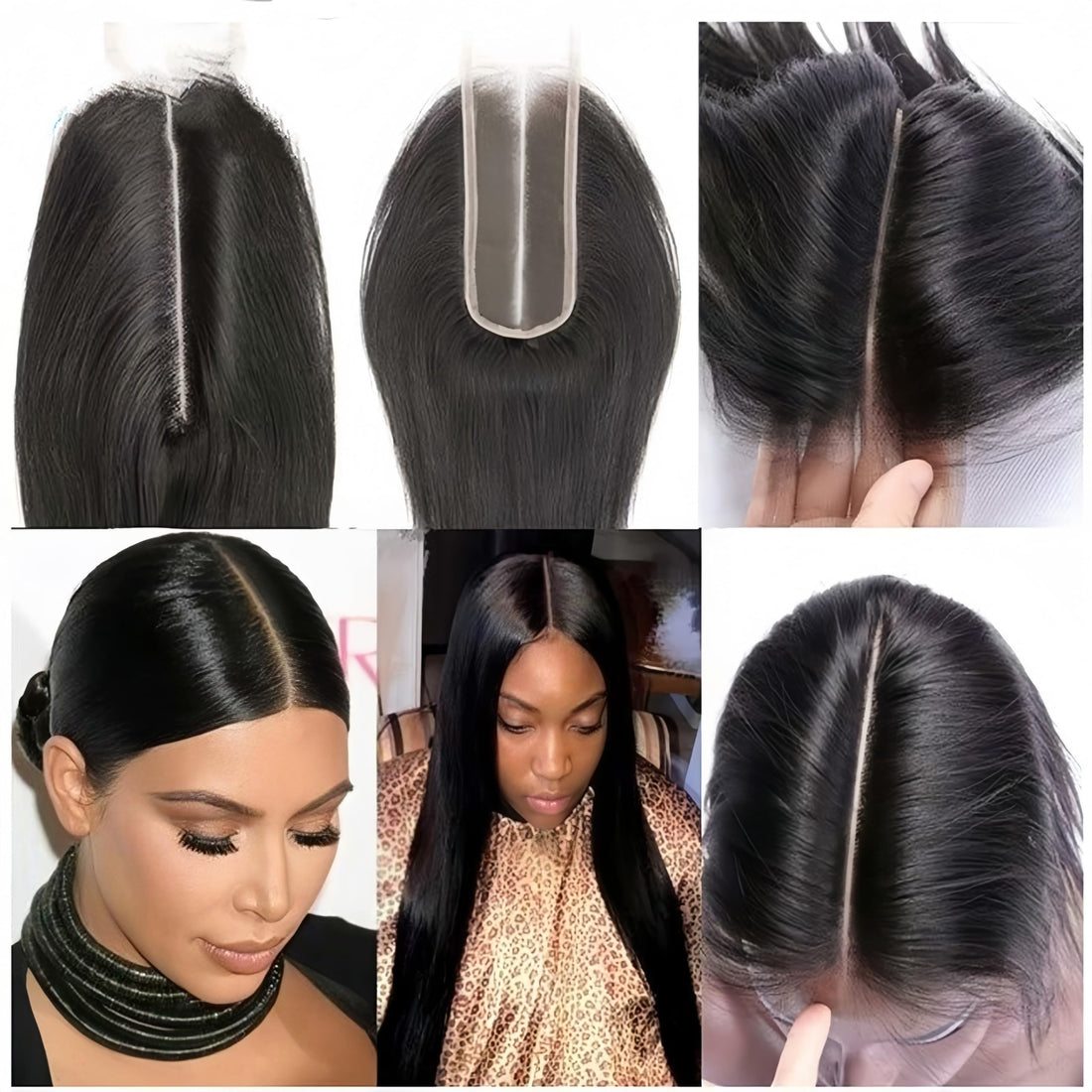 Risbaer 18 Inch: Brazilian Straight Remy Hair 2X6 Lace Closure With Full End Natural Color 100% Human Hair Middle Part Bleached Knots (18 Inch)