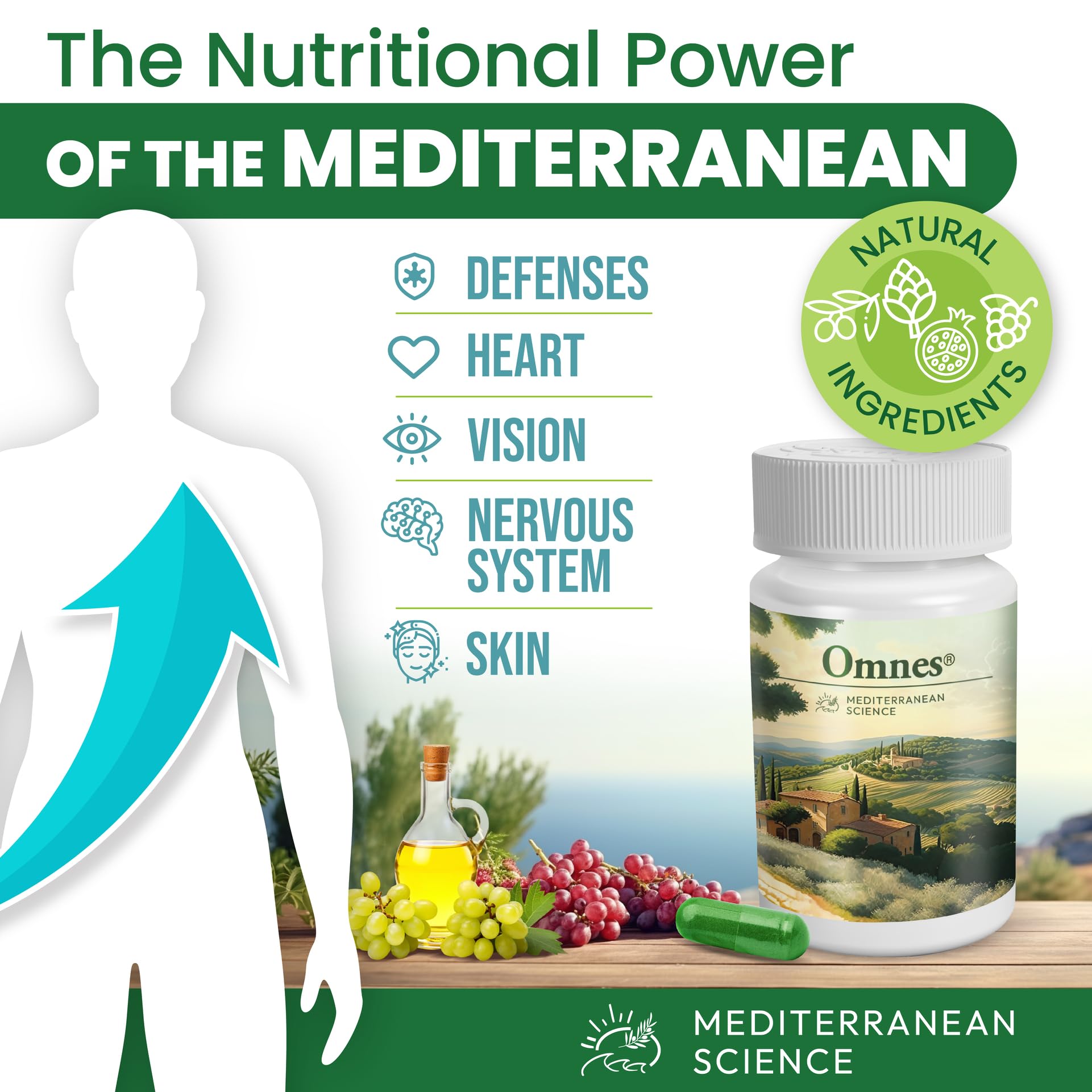 Generic Omnes | Complete Multivitamin | Natural Extracts from Premium Mediterranean Diet Ingredients | +12 Vitamins and Minerals | Nutrition, Antioxidants, Energy | 60 Capsules