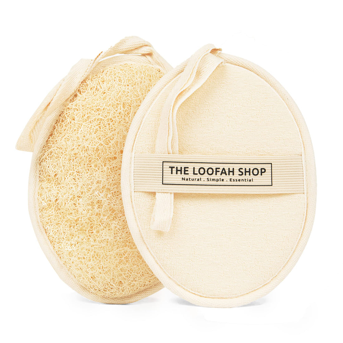 The Loofah Shop Bath Loofah Sponge, Exfoliating Body Scrubber, Shower Luffa for Men, Women and Kids Made of Eco-Friendly Natural Egyptian Loofah with Cotton Travel Pouch, 7 x 5.25 (1pack 2pcs)