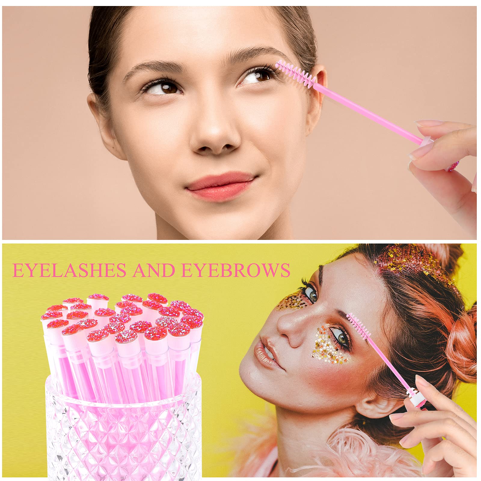 Dming 20pcs Eyelash brush Lash Wand Makeup tool Eyelash Extension supplies Cleaning brush Diamond Mascara star d pink