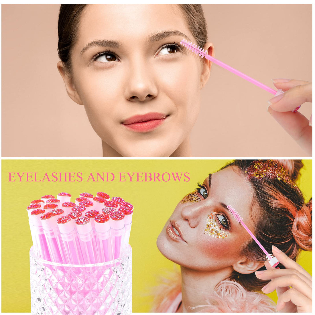 Dming 20pcs Eyelash brush Lash Wand Makeup tool Eyelash Extension supplies Cleaning brush Diamond Mascara star d pink
