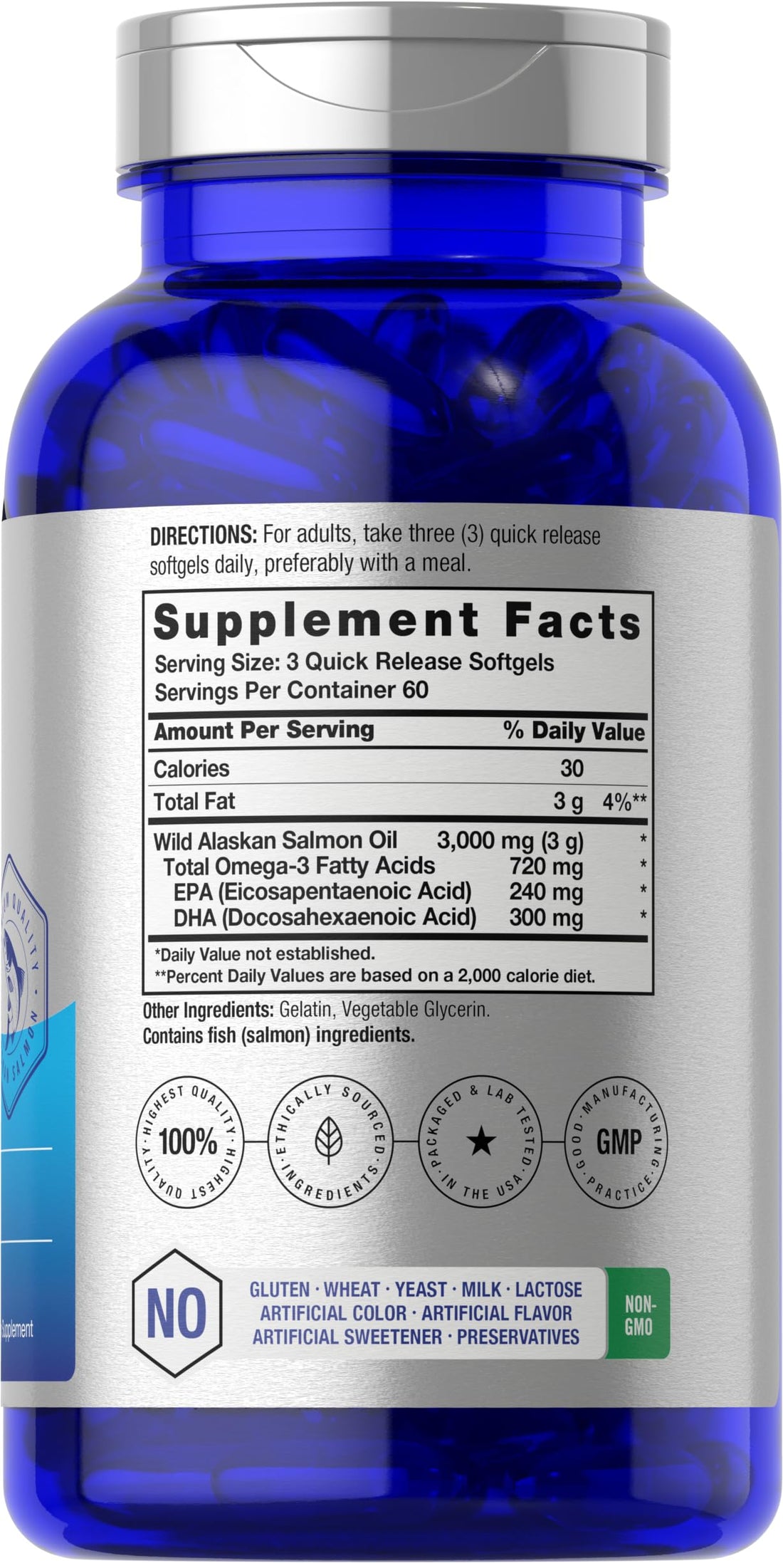 Horbäach Wild Alaskan Salmon Fish Oil | 180 Softgel Capsules | Gluten Free, Non-GMO | High Potency | Excellent Source of Omega-3 Fatty Acids EPA and DHA