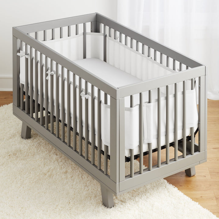 BreathableBaby Breathable Mesh Liner for Full-Size Cribs, Classic 3mm Mesh, White (Size 4FS Covers 3 or 4 Sides)