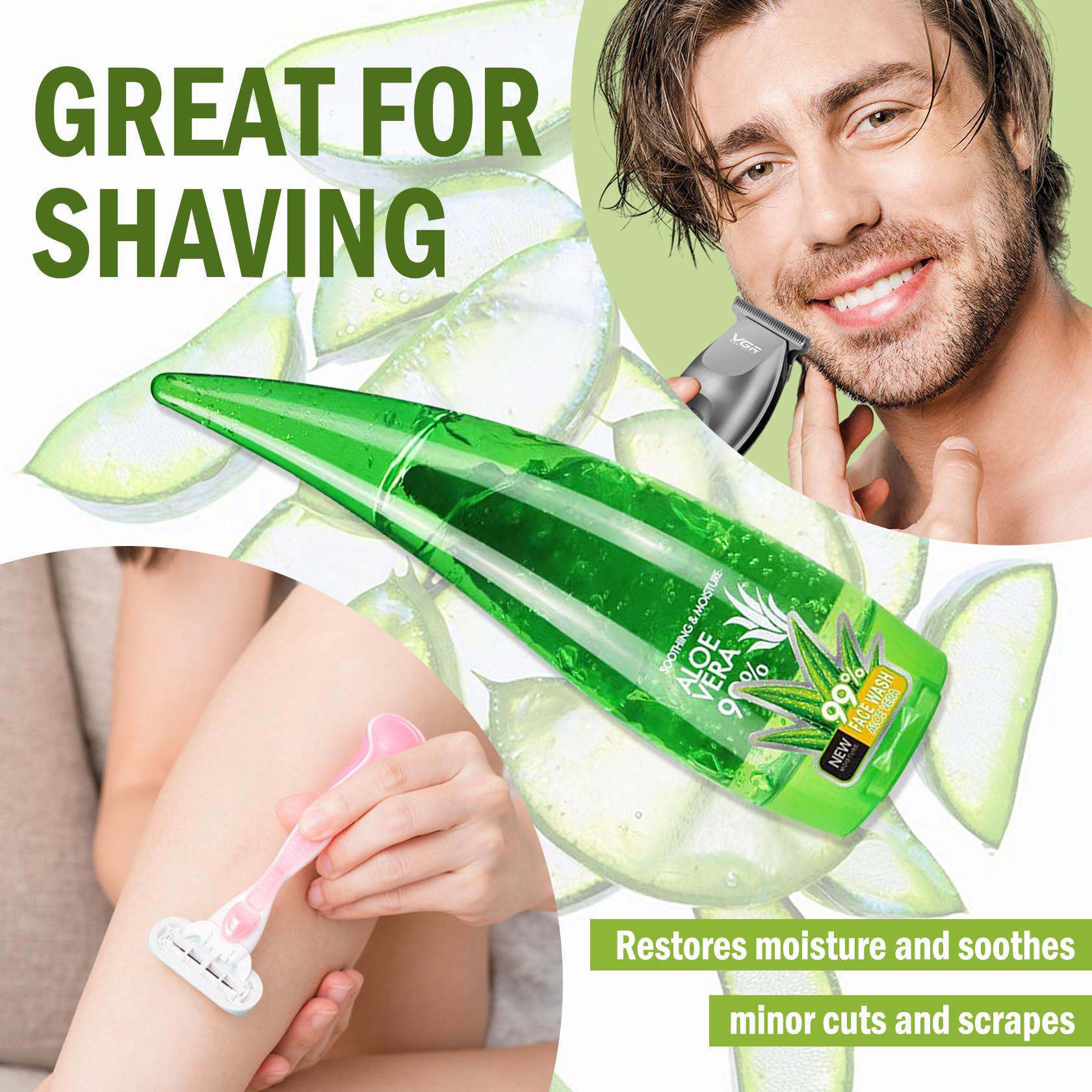 WENJLYJ 99% Organic Aloe Vera Gel,Aloe Vera Soothing Gel,Natural Moisturizing Lotion for Soothing Skin Care,Long Lasting Moisturizing body Lotion,After Sun Skin Care Cream for Face and Skin (260ml)