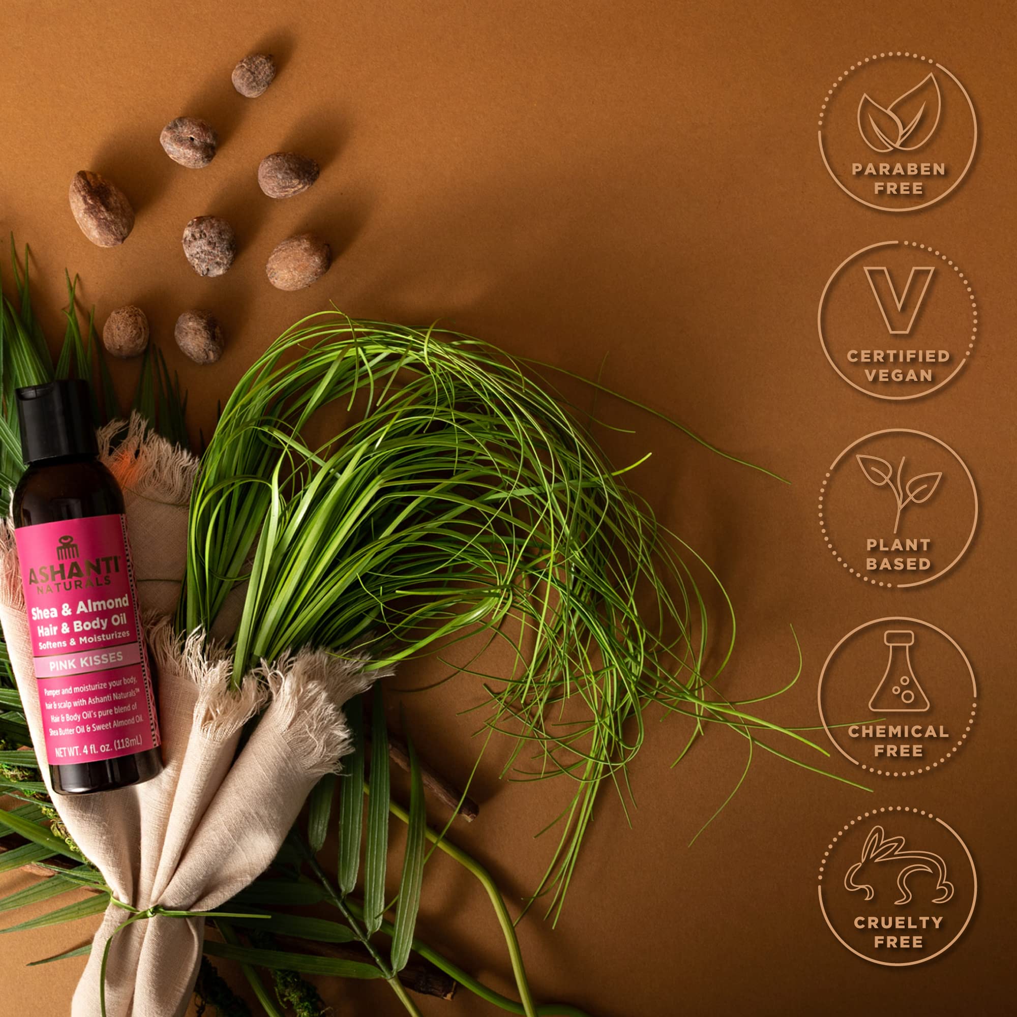 Ashanti Naturals Pure Shea and Sweet Almond Oil for Hair and Skin | Moisturizing Body Oil for Dry Skin, Scalp and Hair [Fragrance: Pink Kisses, 4 oz]