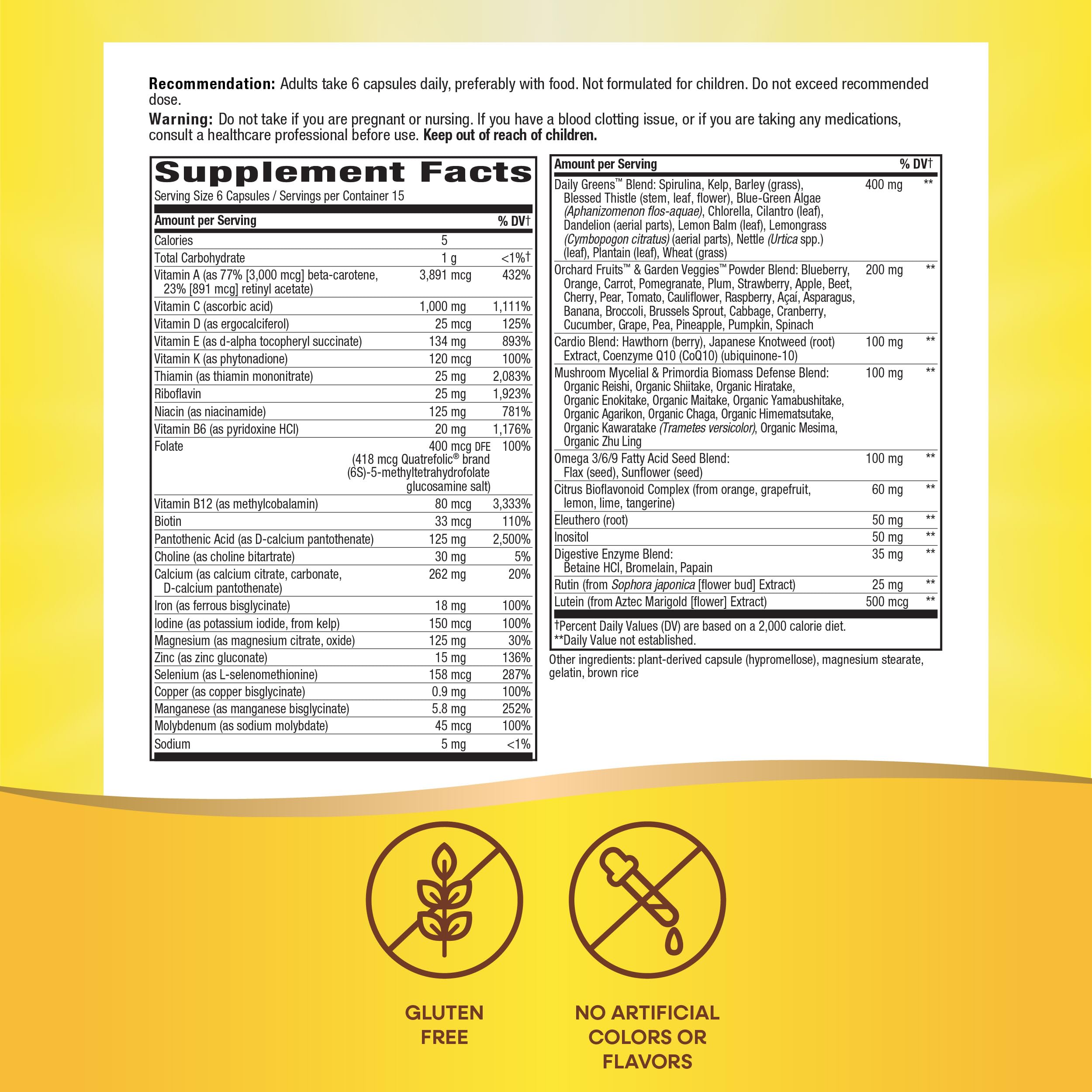 Nature's Way Alive! Max6 Potency Adult Complete Multivitamin, with Iron, Vitamins A, C, E & B-Vitamins Including Methylated B12 & Folate, Supports Energy Metabolism*, 90 Capsules (Packaging May Vary)